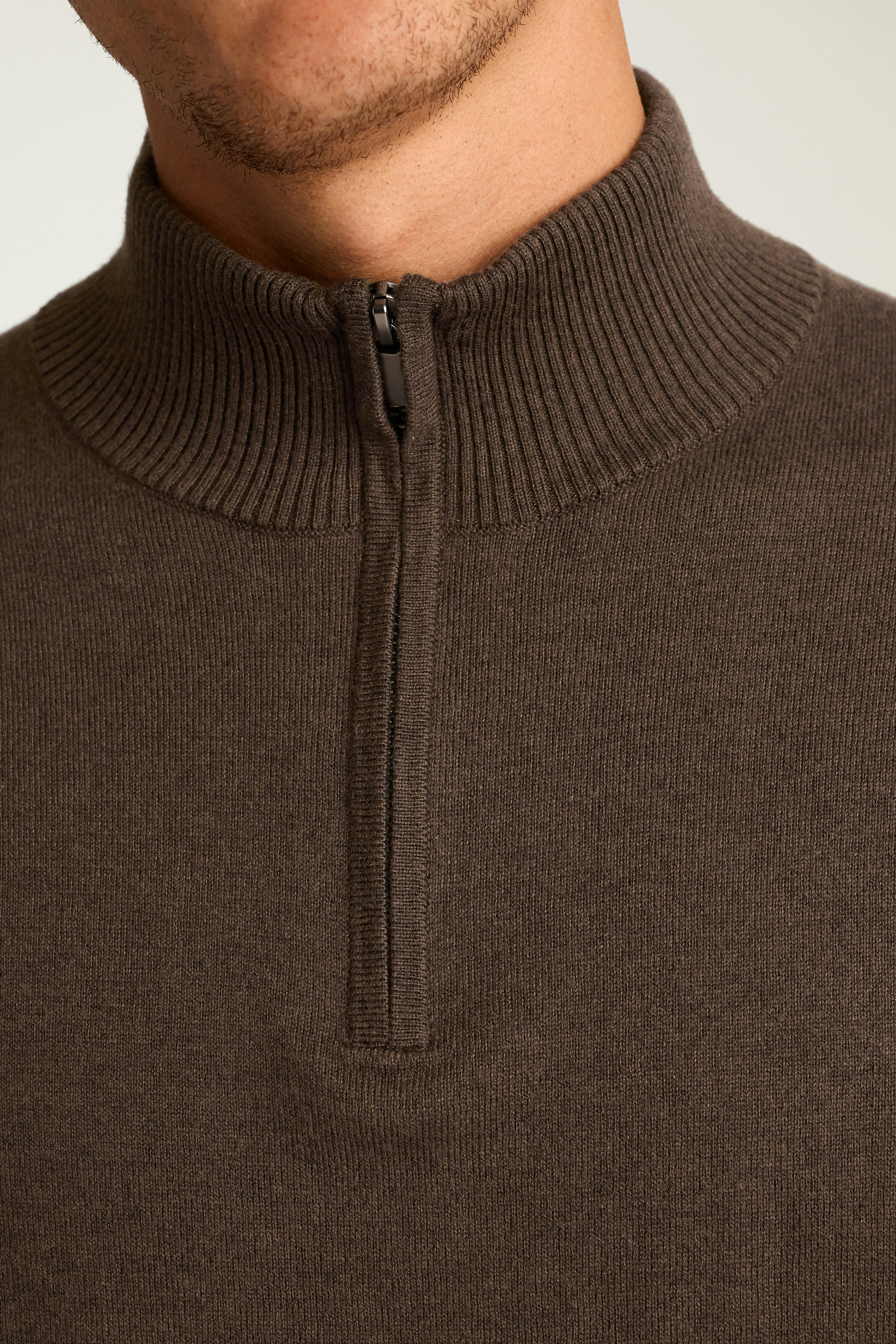 Washable Cotton Cashmere Quarter Zip deep brown