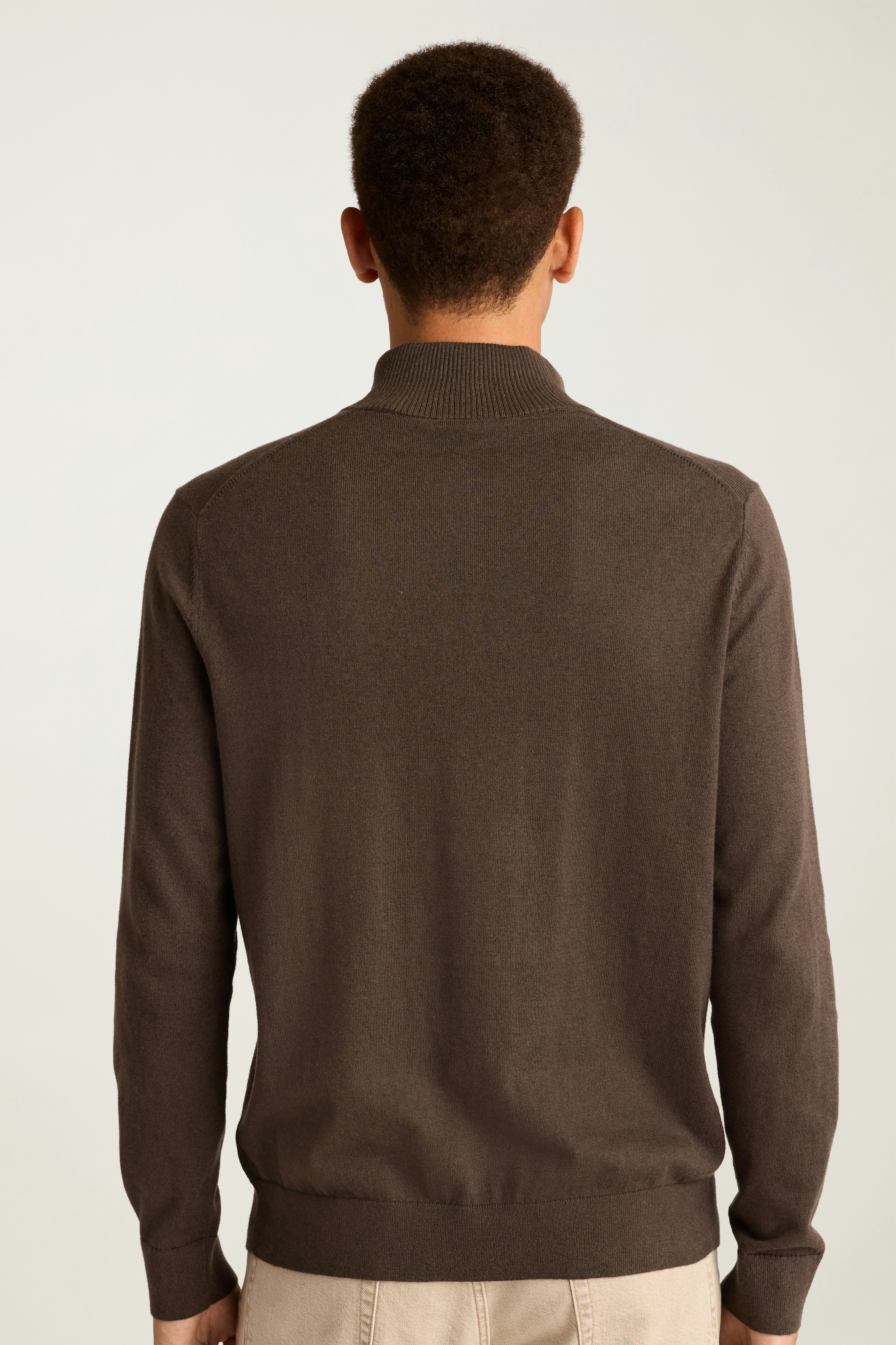 Washable Cotton Cashmere Quarter Zip deep brown
