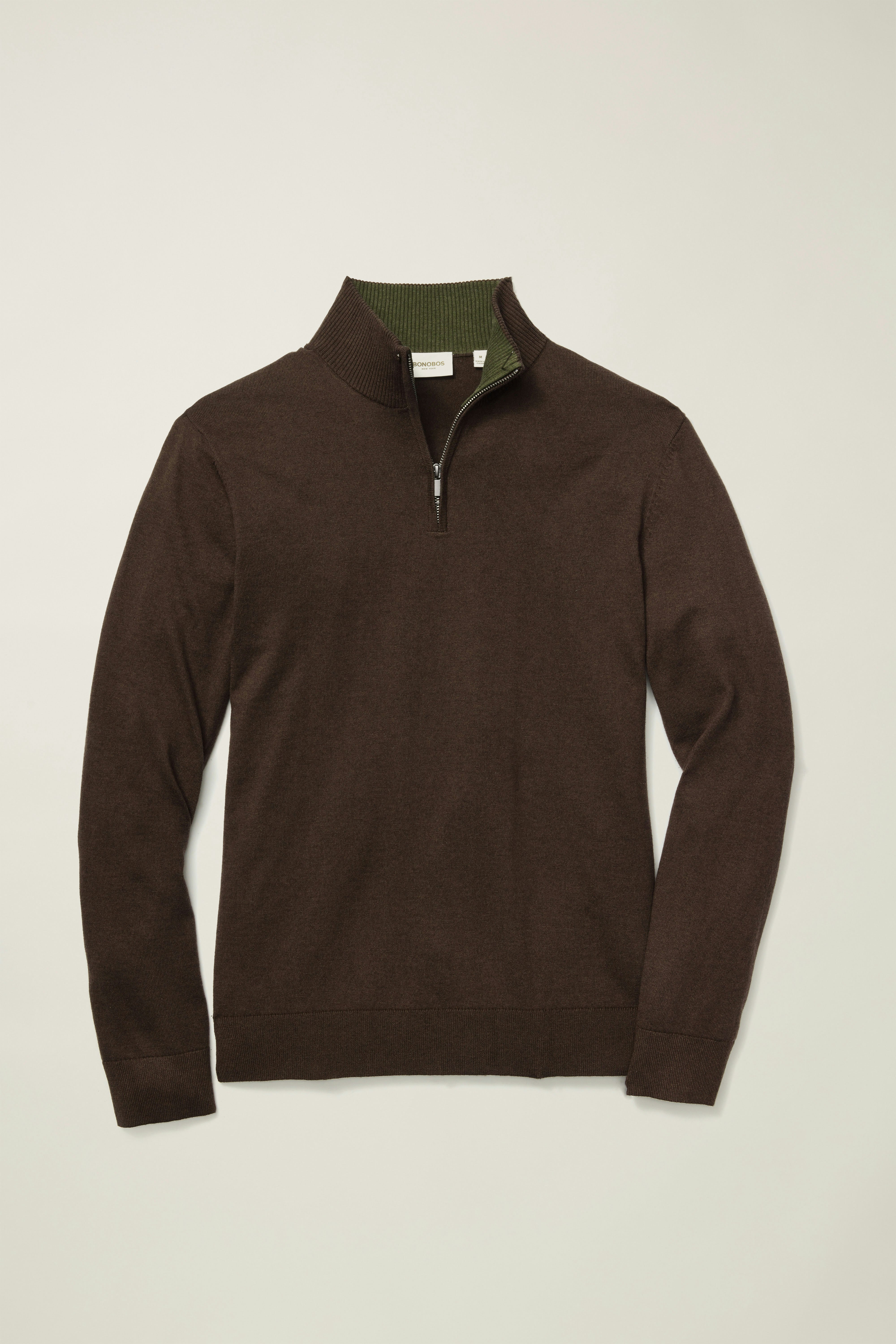 Washable Cotton Cashmere Quarter Zip deep brown