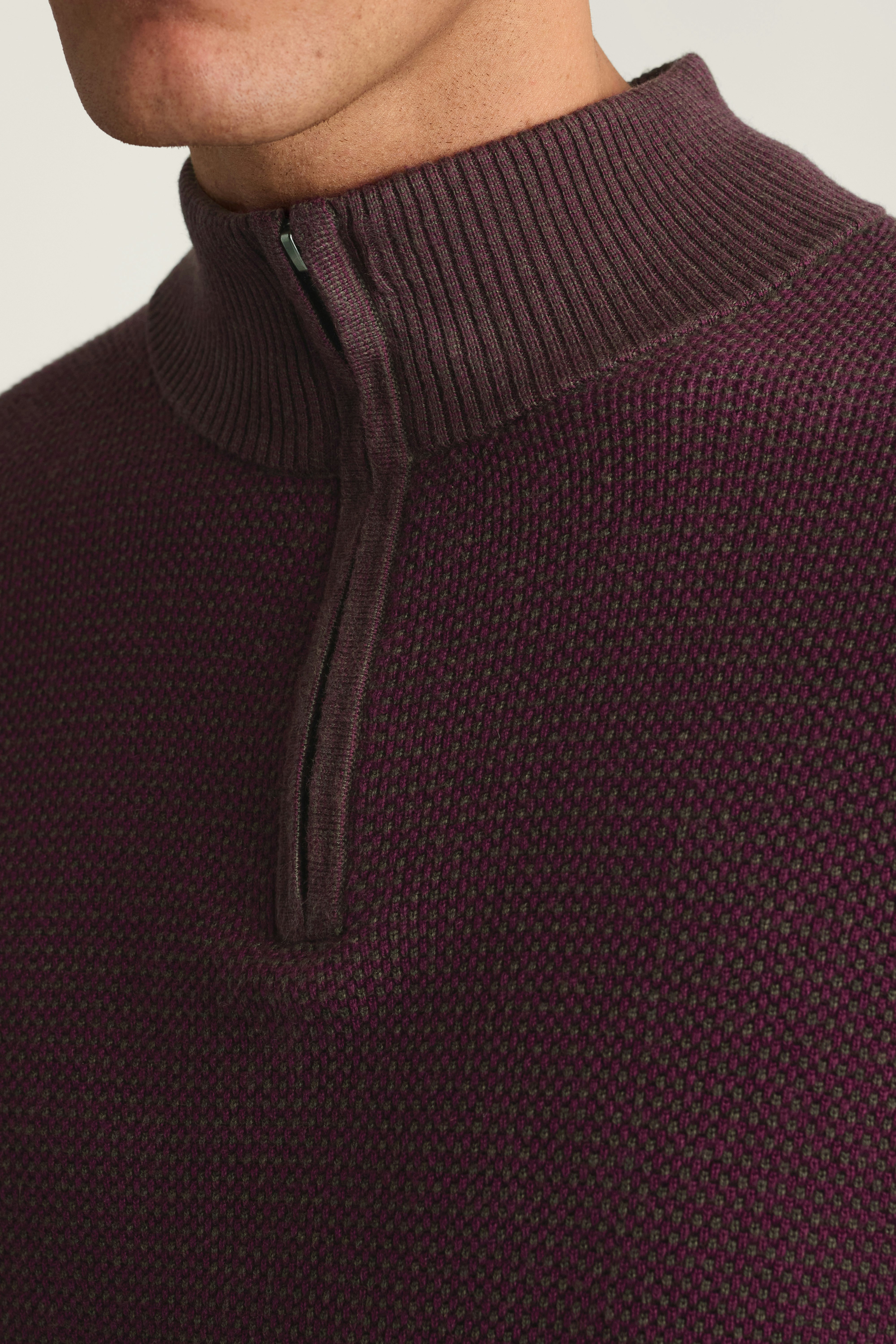 Washable Cotton Cashmere Quarter Zip burgundy feeder stripe