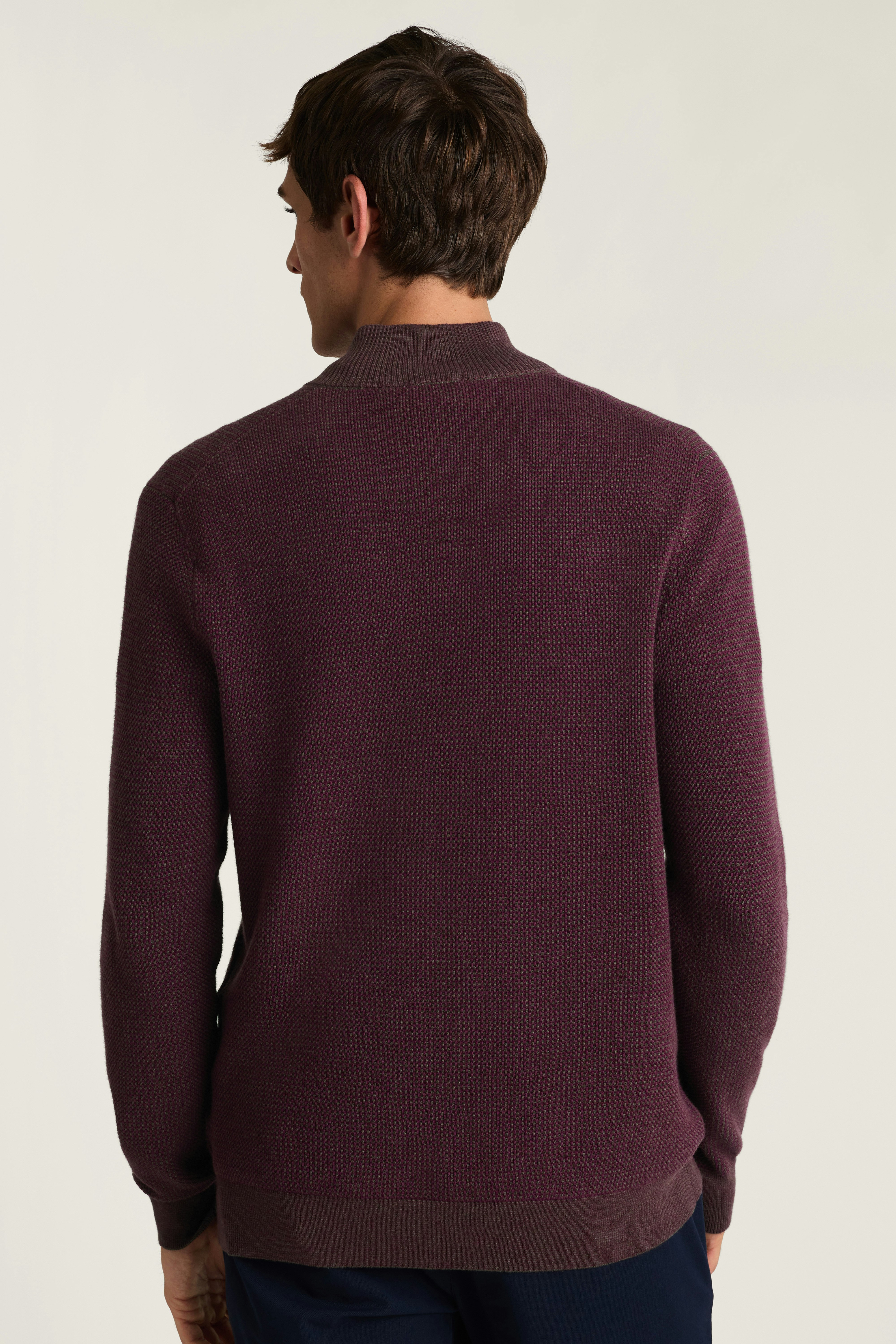 Washable Cotton Cashmere Quarter Zip burgundy feeder stripe