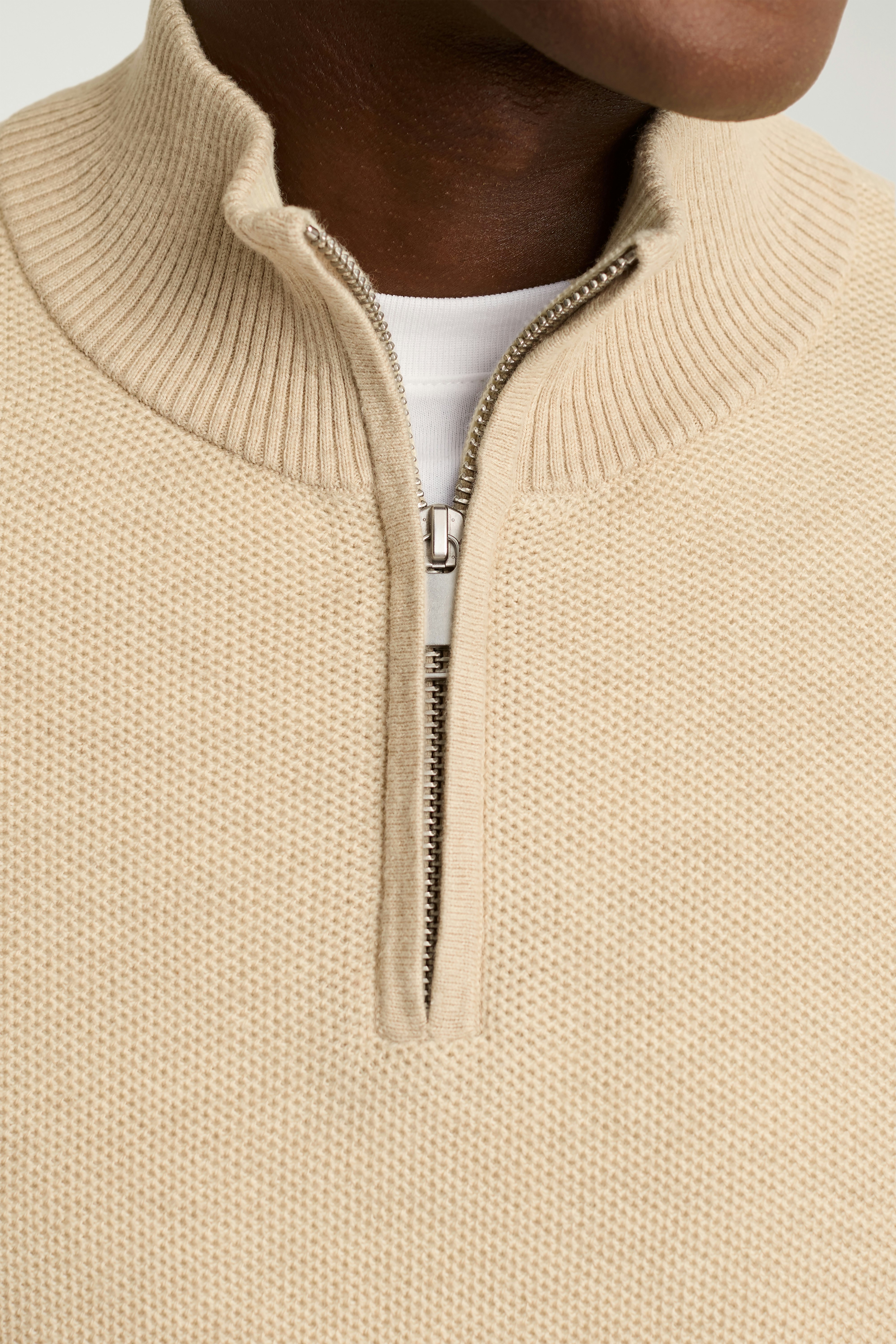Washable Cotton Cashmere Quarter Zip light beige