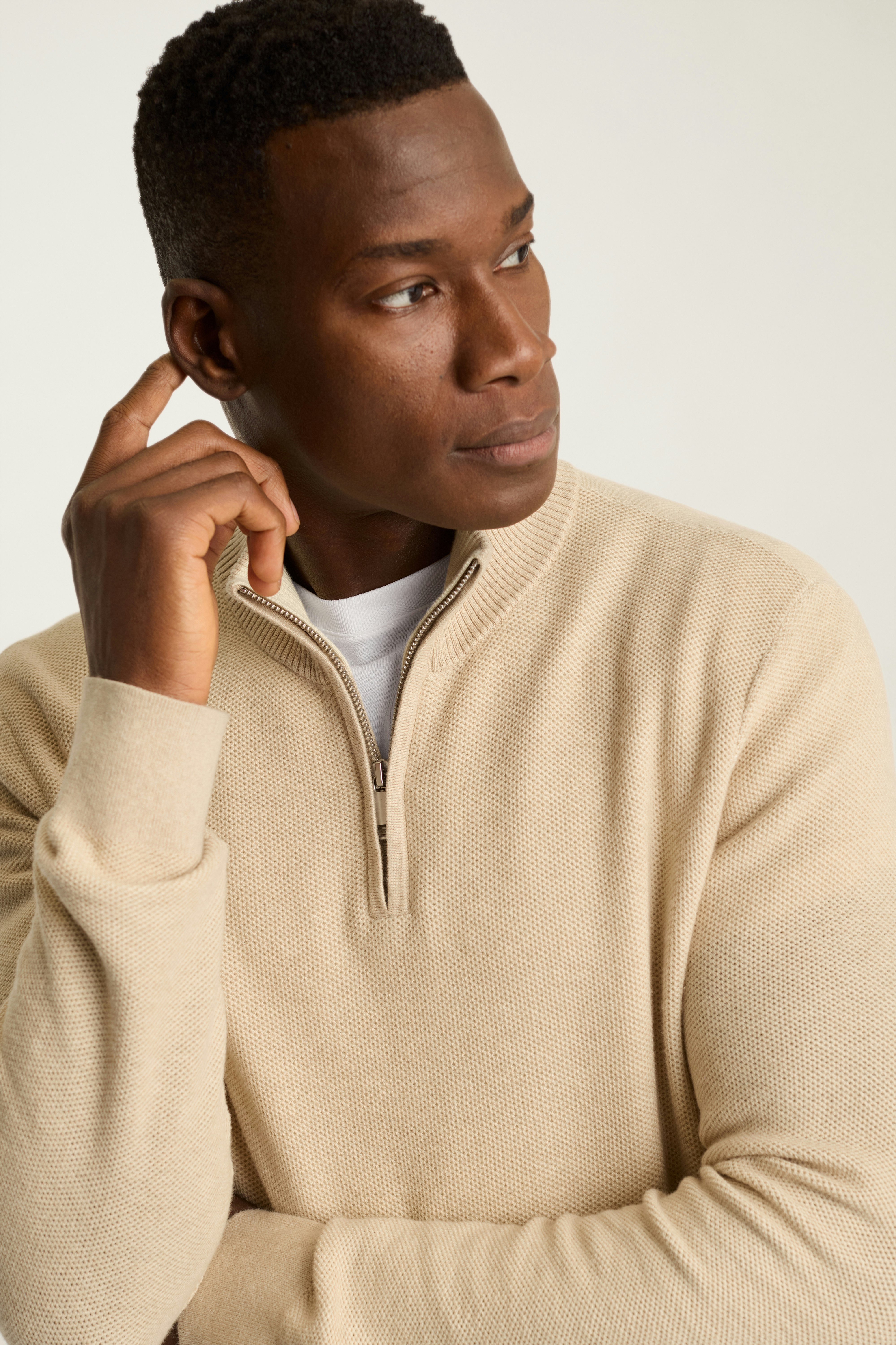 Washable Cotton Cashmere Quarter Zip light beige