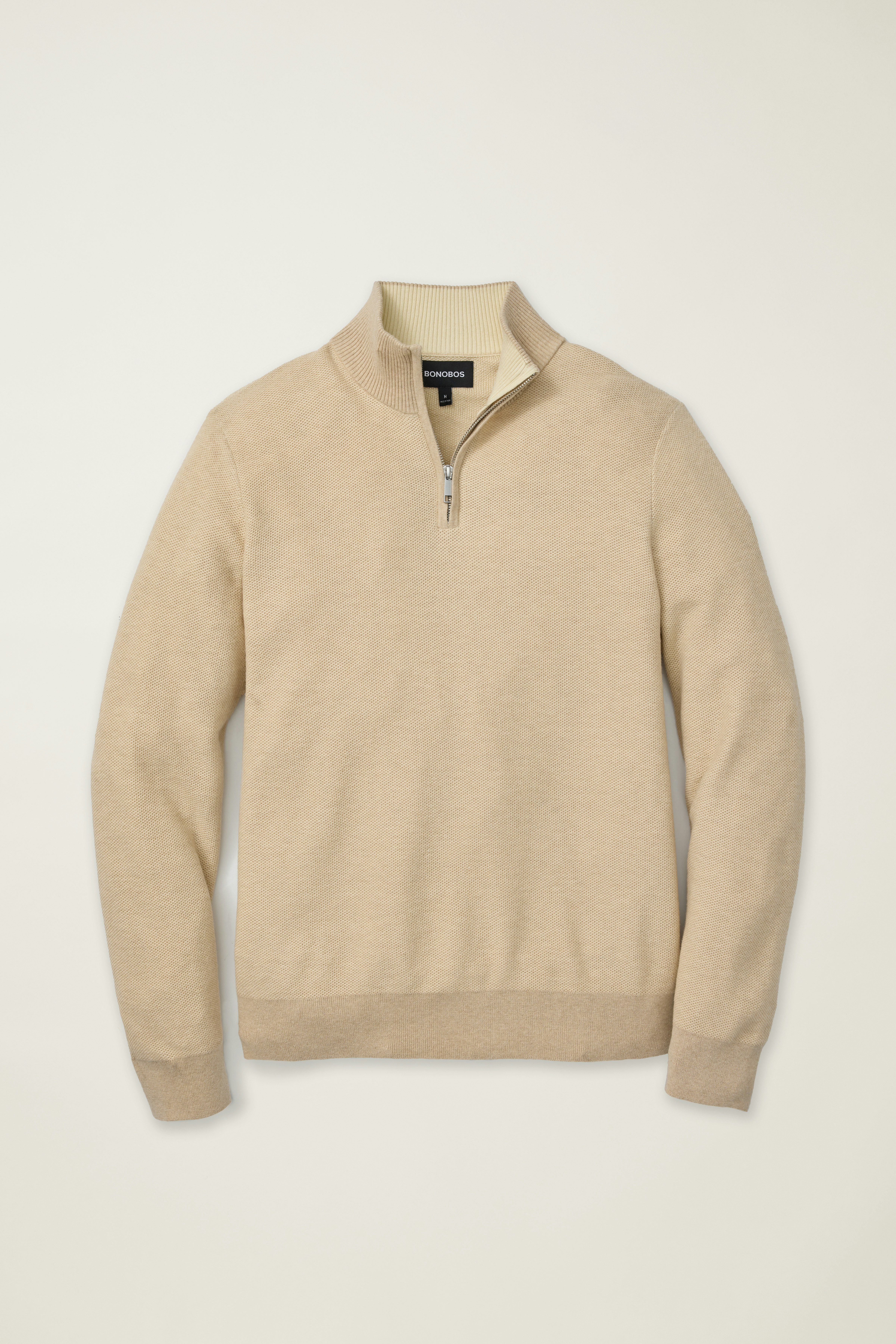 Washable Cotton Cashmere Quarter Zip light beige