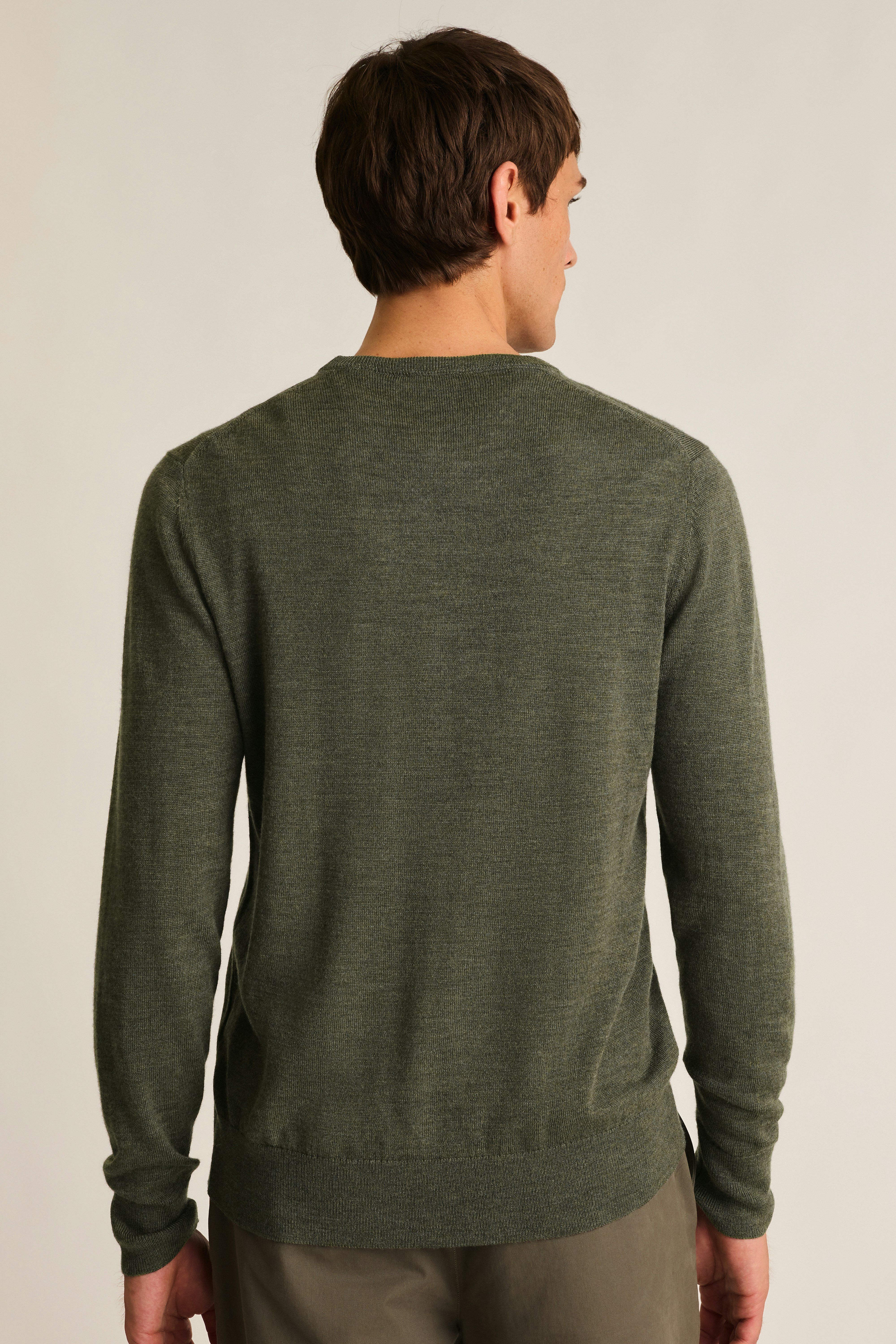 Washable Merino Crew Neck Sweater olive green heather