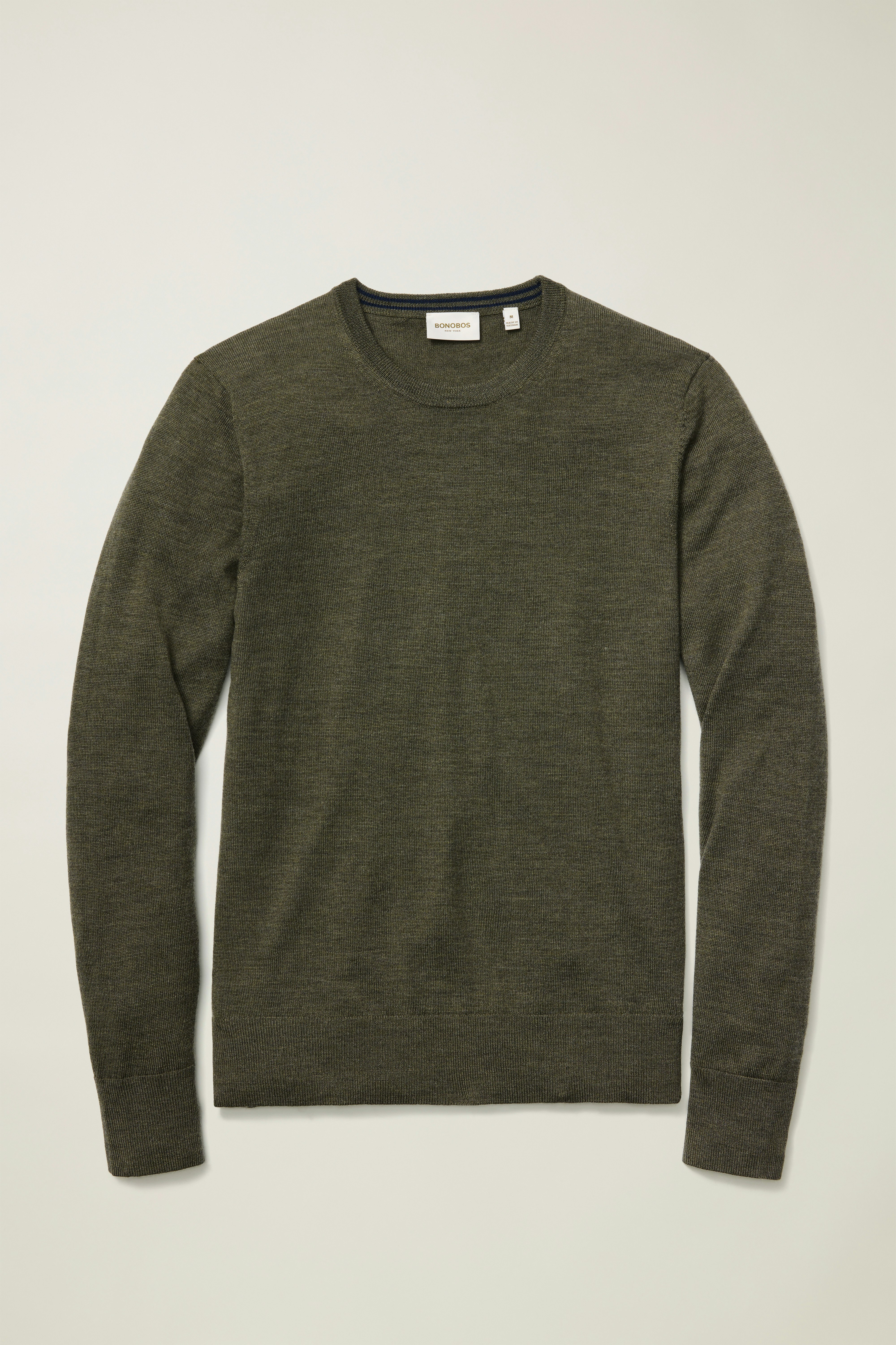 Washable Merino Crew Neck Sweater olive green heather