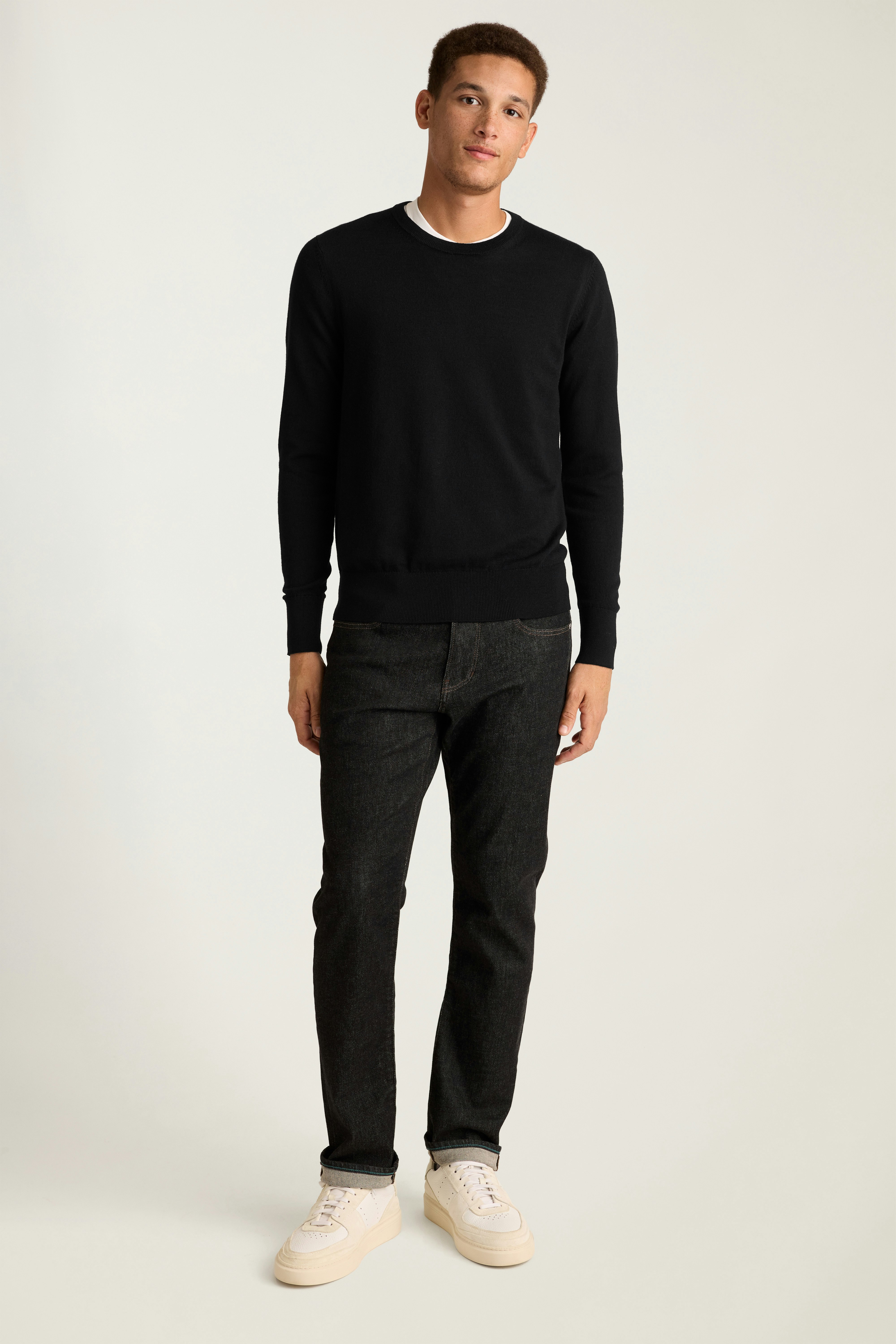 Washable Merino Crew Neck Sweater jet black