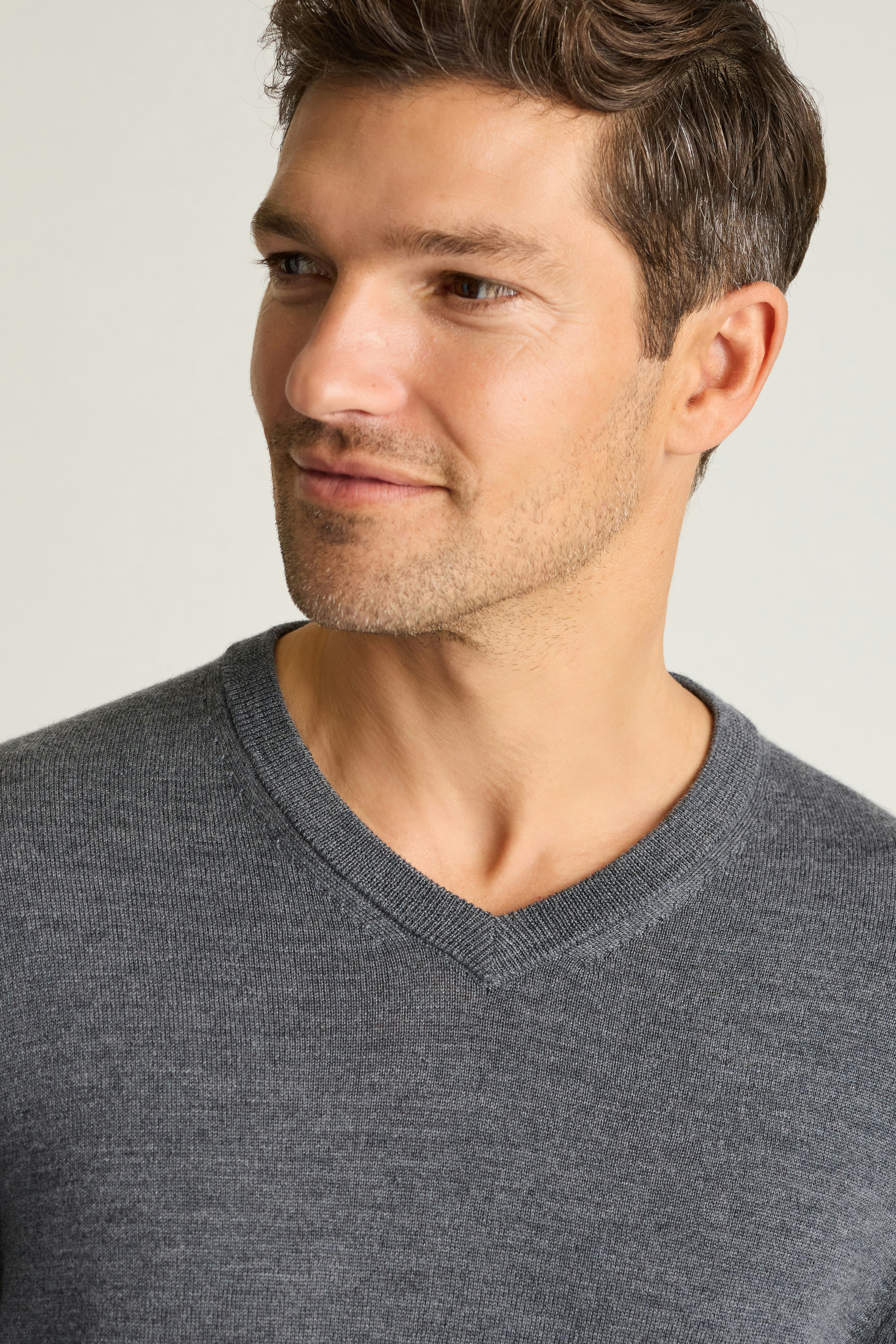 Washable Merino V-Neck Sweater charcoal grey