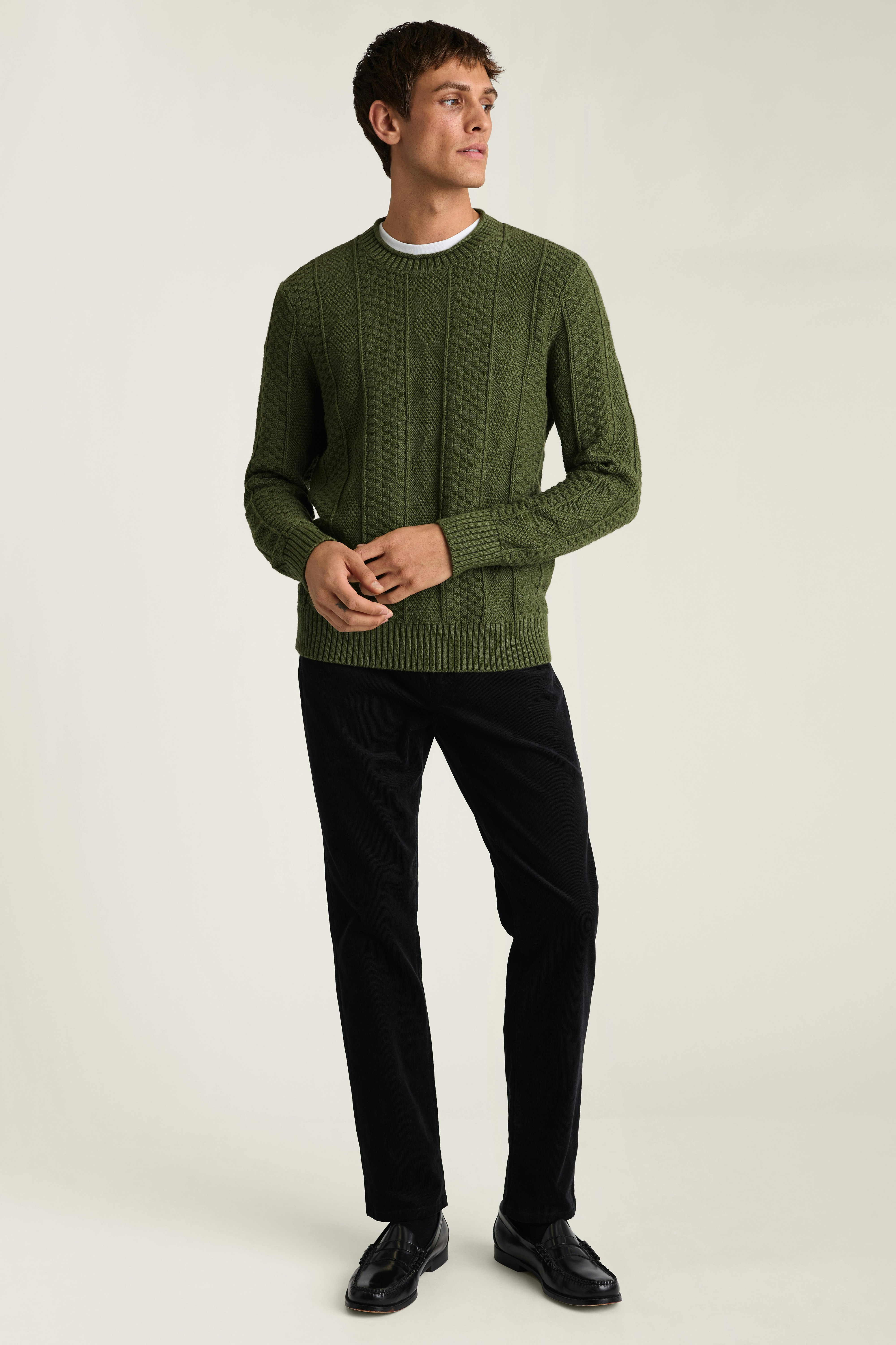 Cotton Cashmere Roll Neck Sweater olive green