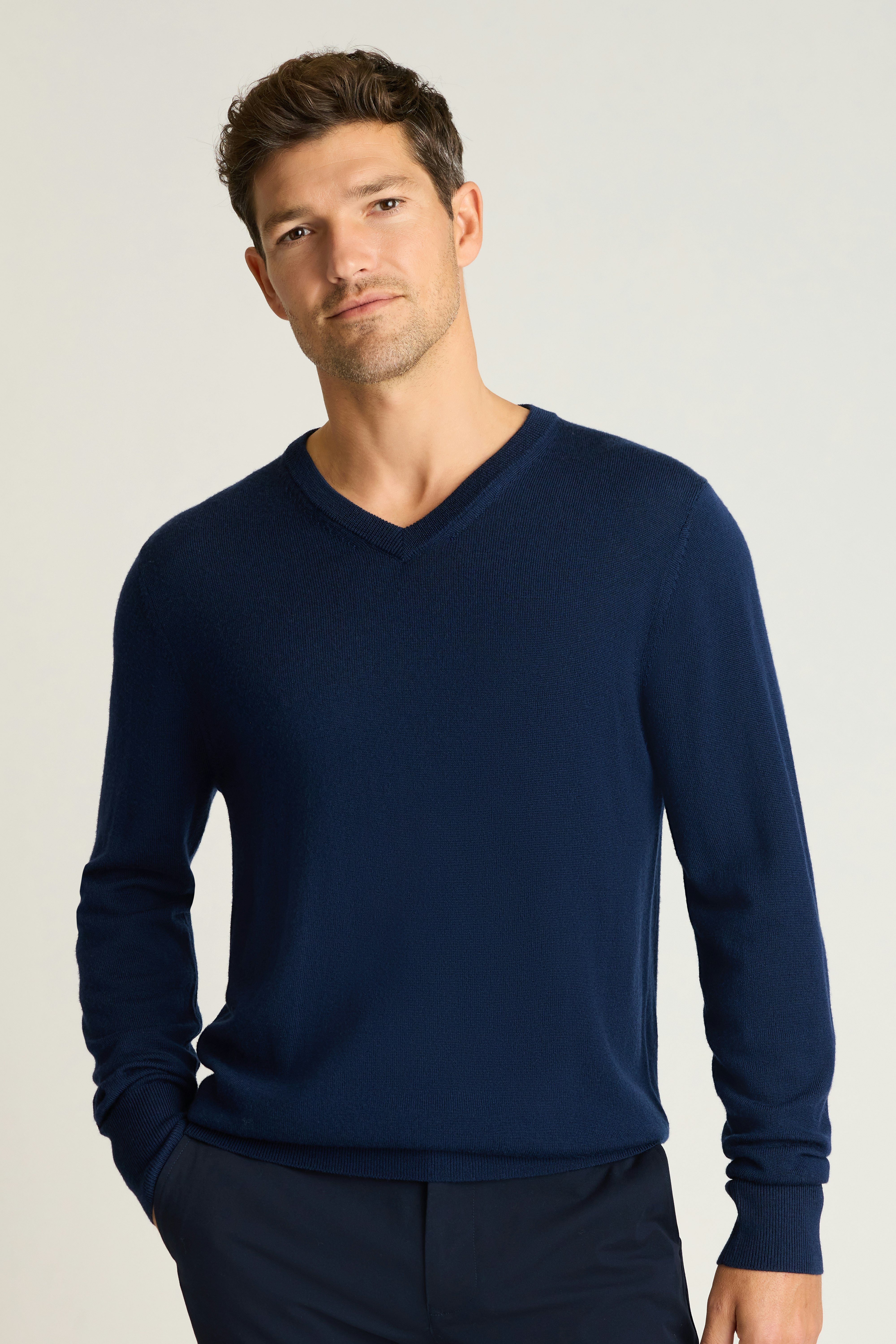 Washable Merino V-Neck Sweater navy