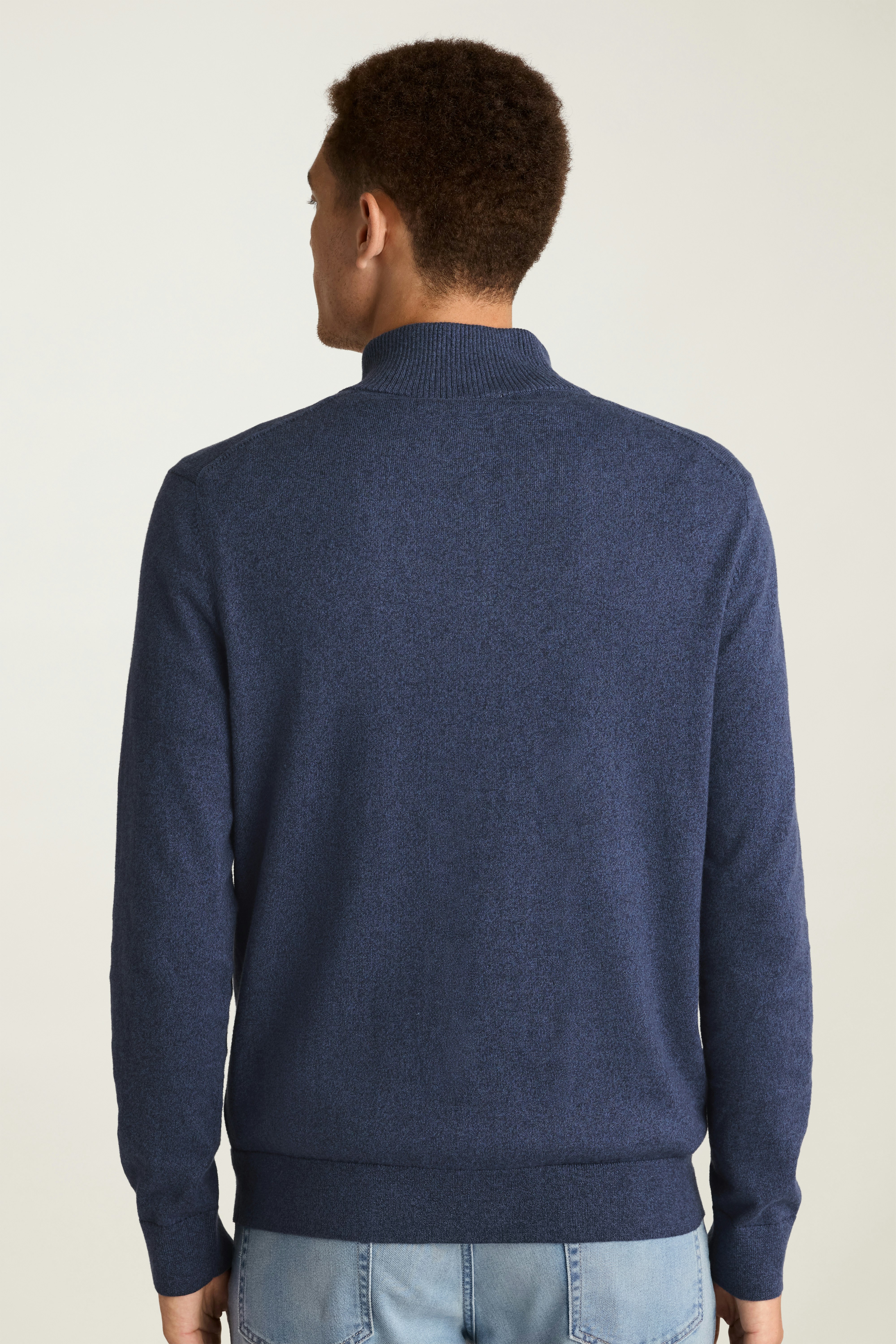 Washable Cotton Cashmere Quarter Zip mid blue marl