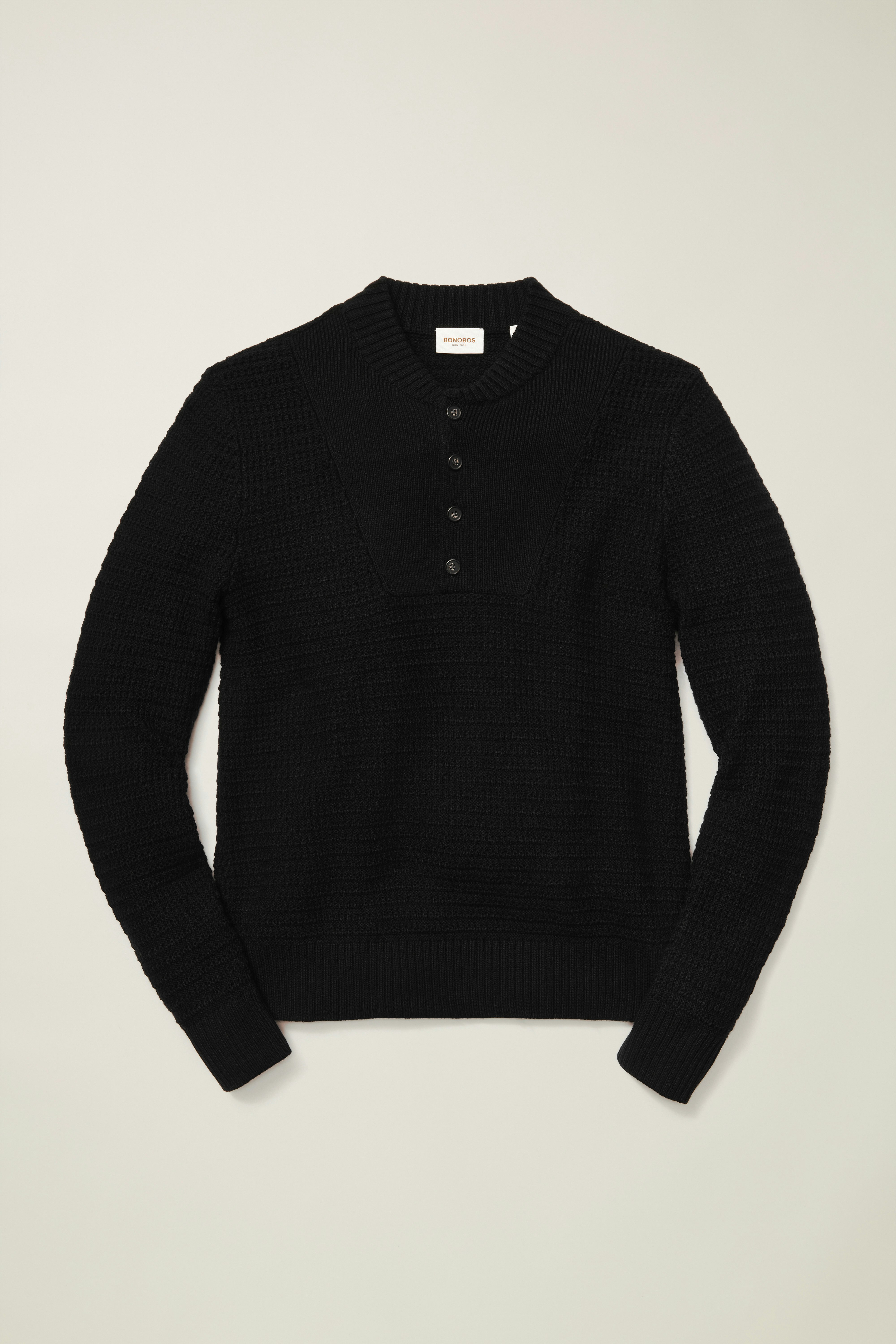 Cotton Cashmere Henley Sweater black