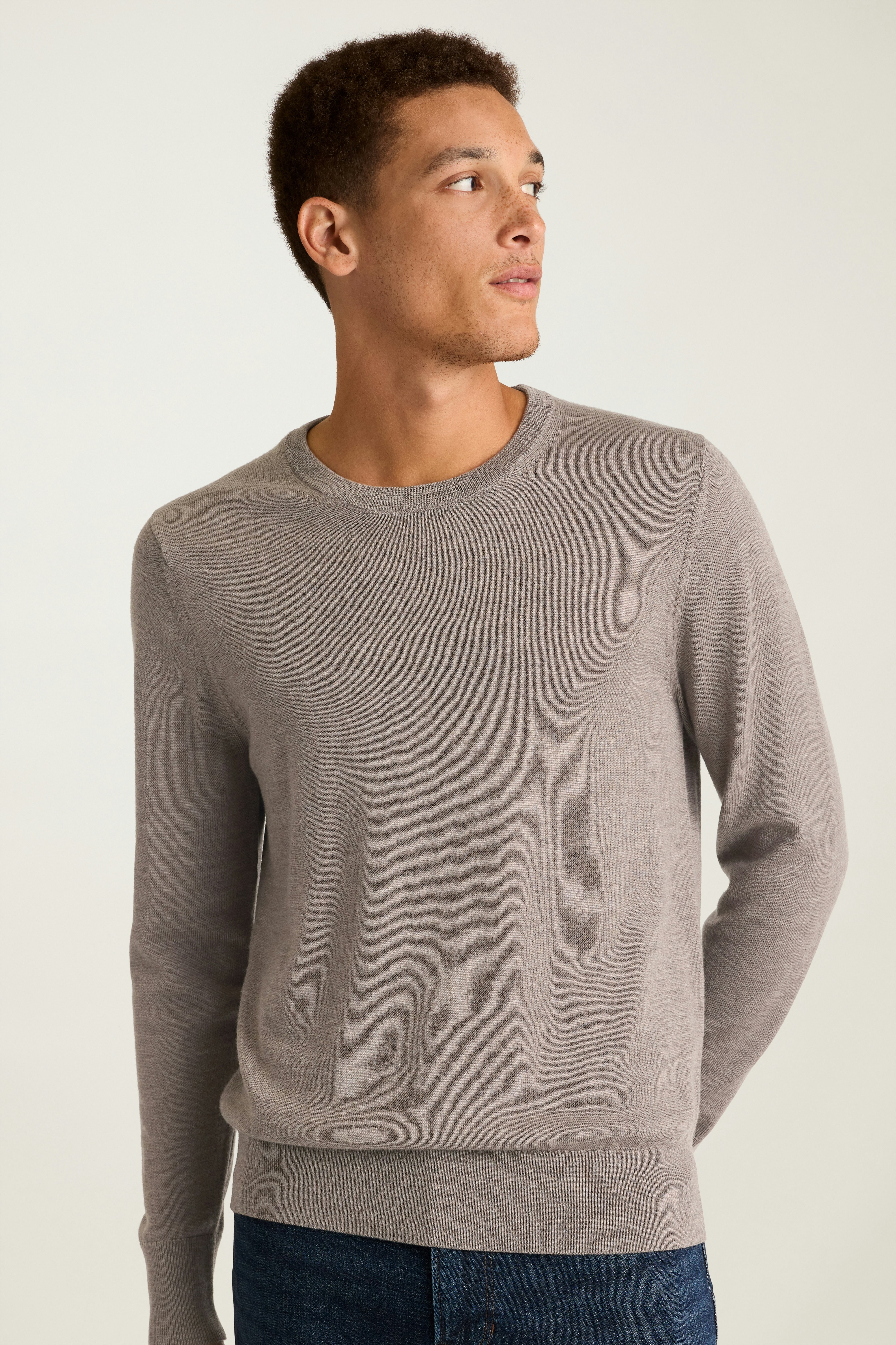 Washable Merino Crew Neck Sweater taupe heather