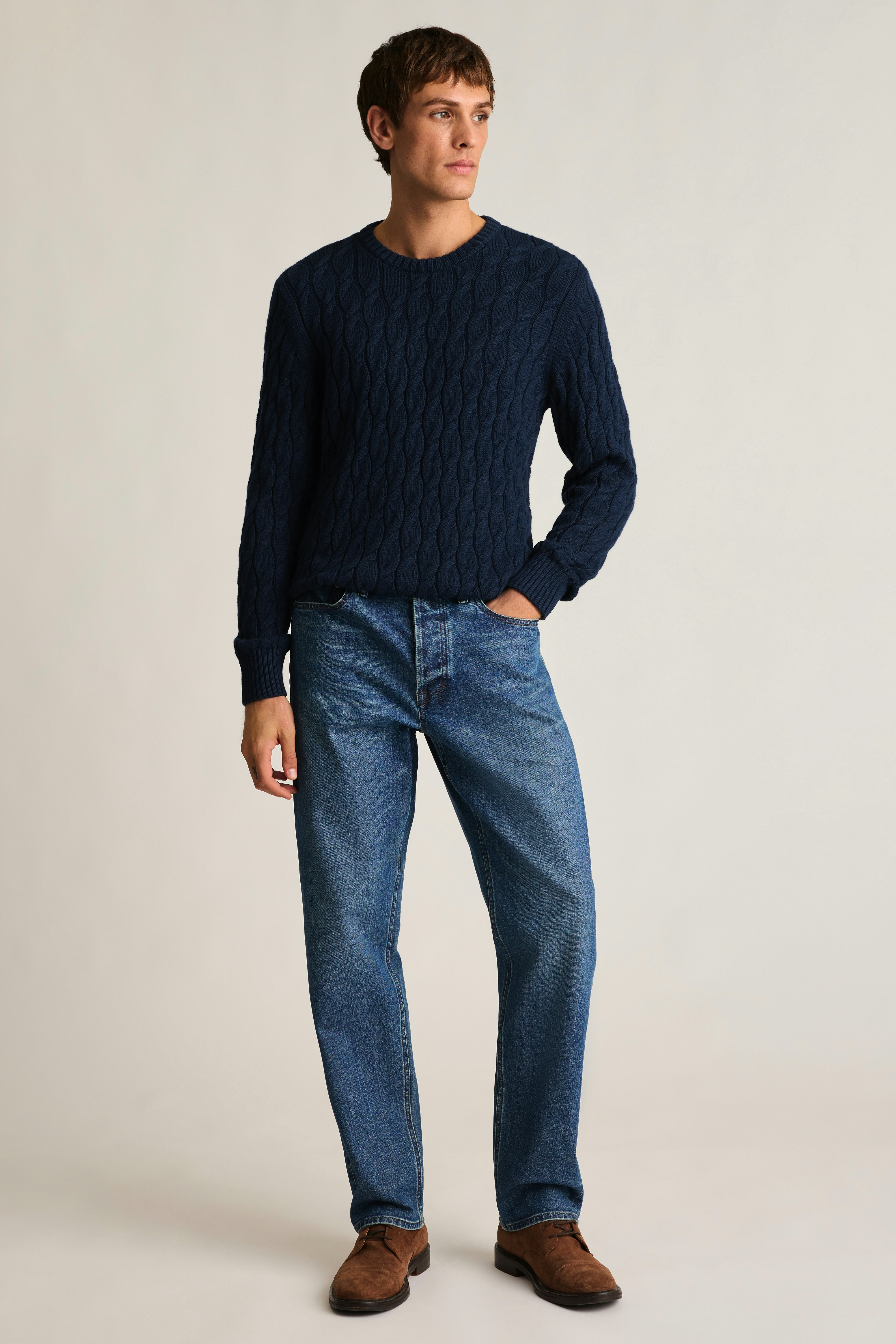 Italian Cotton Cable Sweater navy blue