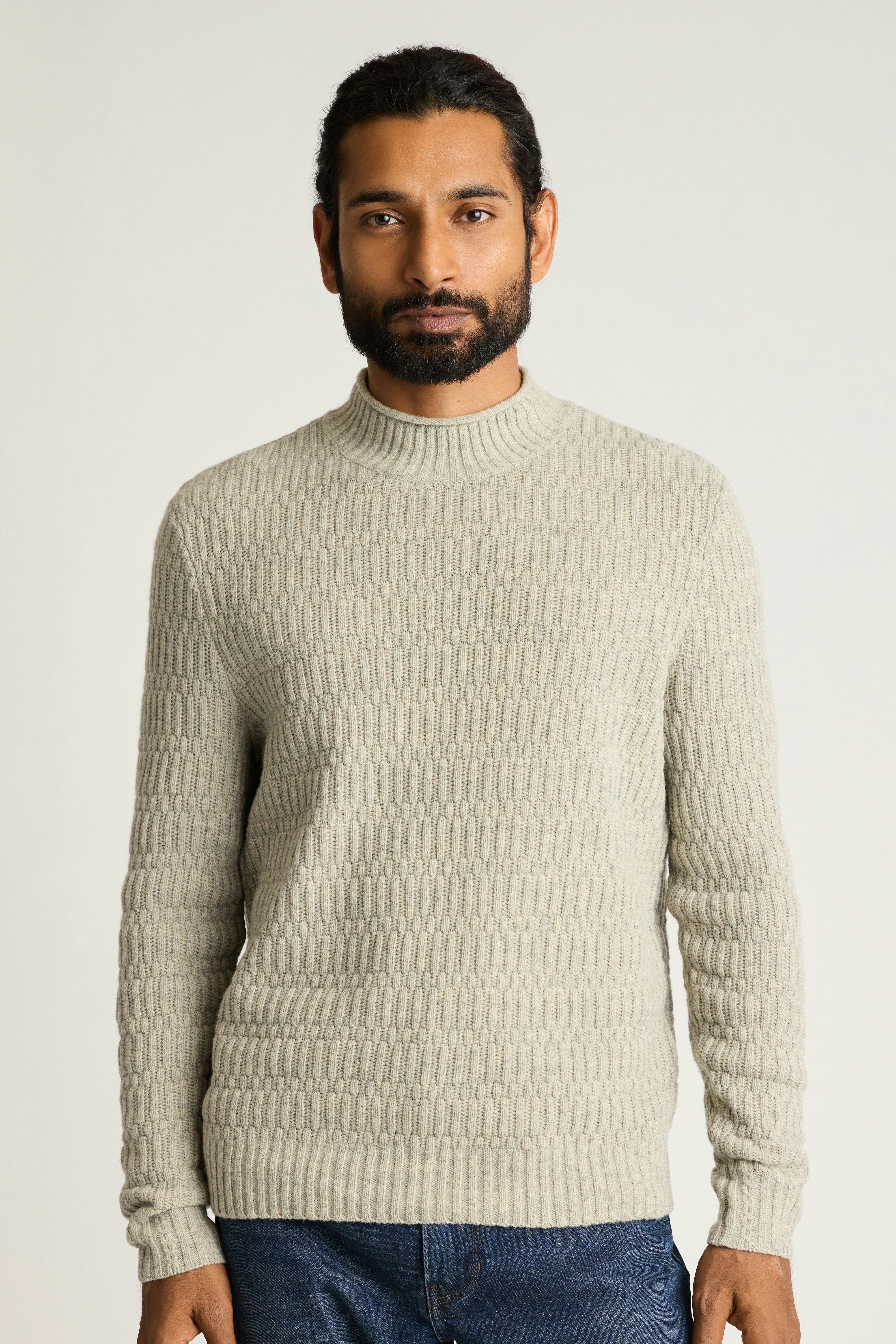Merino Blend Mock Neck Sweater light grey heather