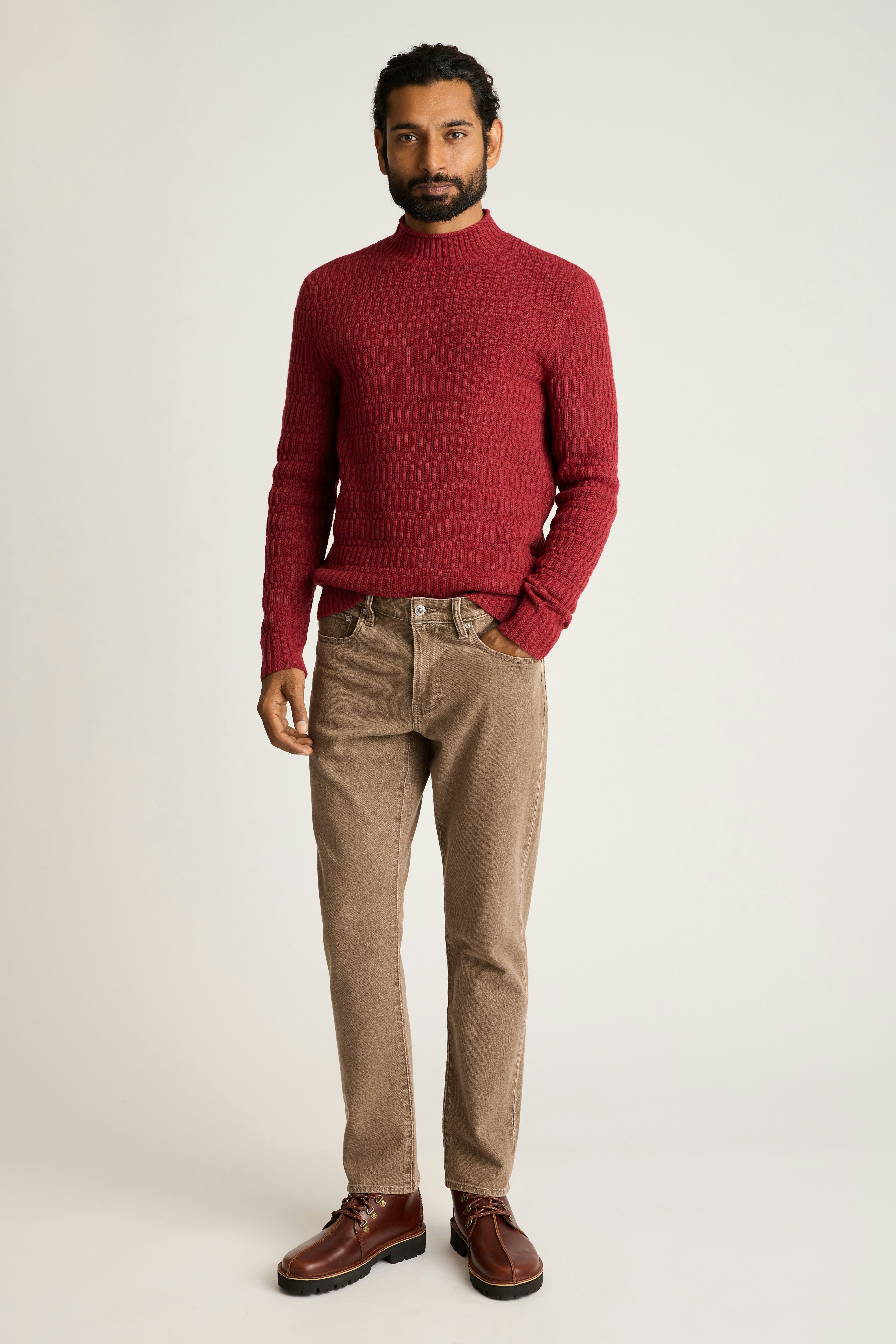 Merino Blend Mock Neck Sweater light red