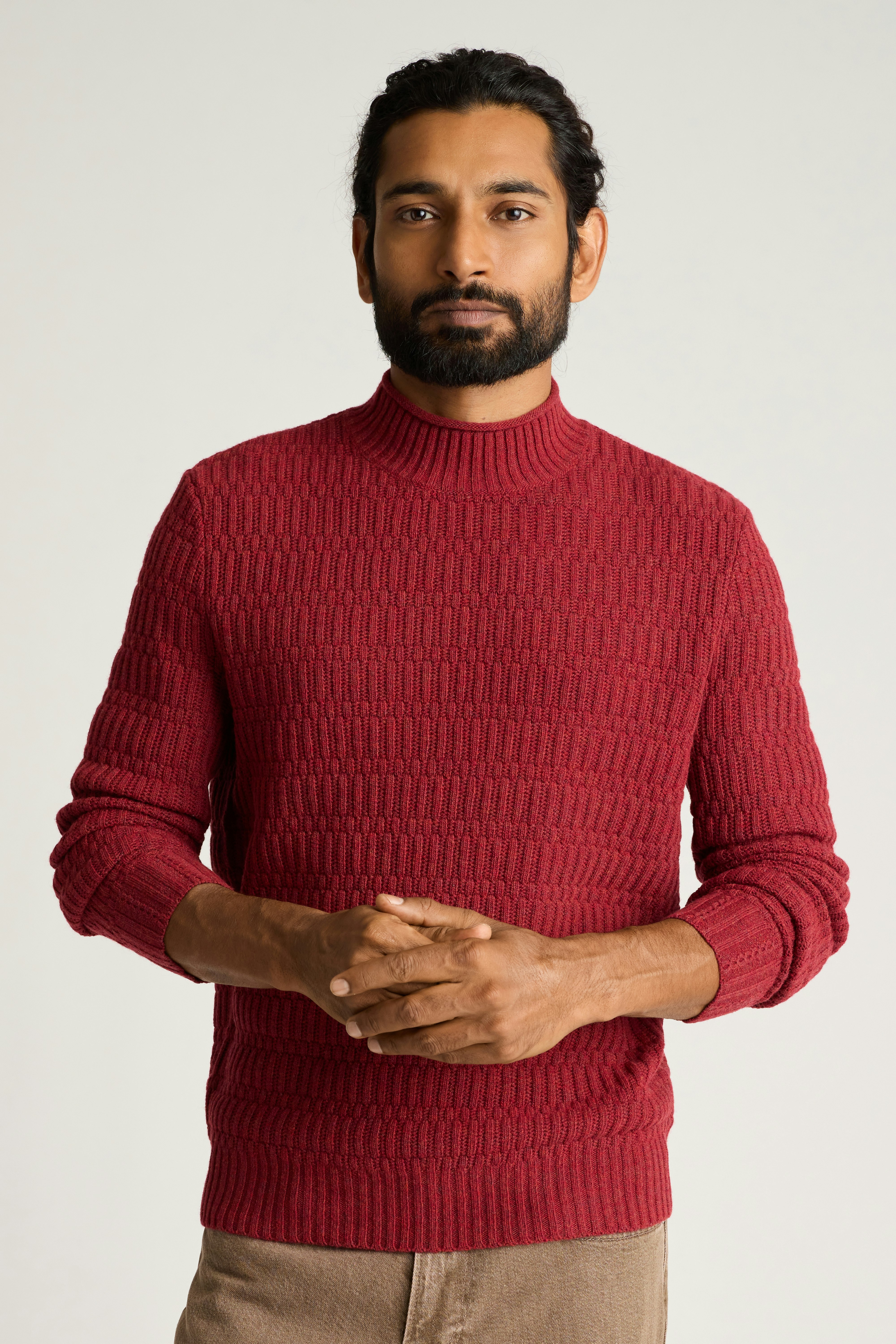 Merino Blend Mock Neck Sweater light red
