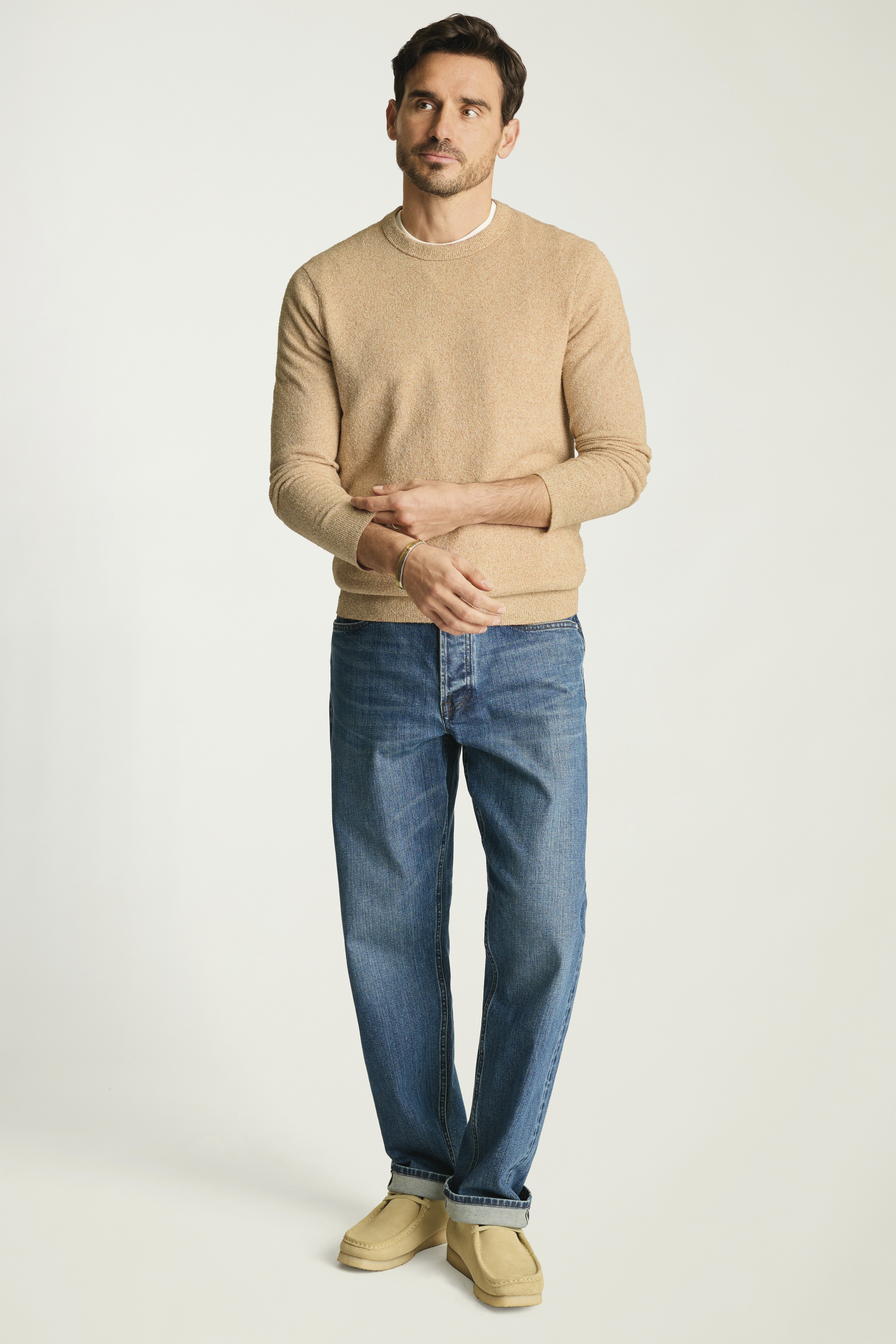 Boucle Cotton Sweater camel stripe