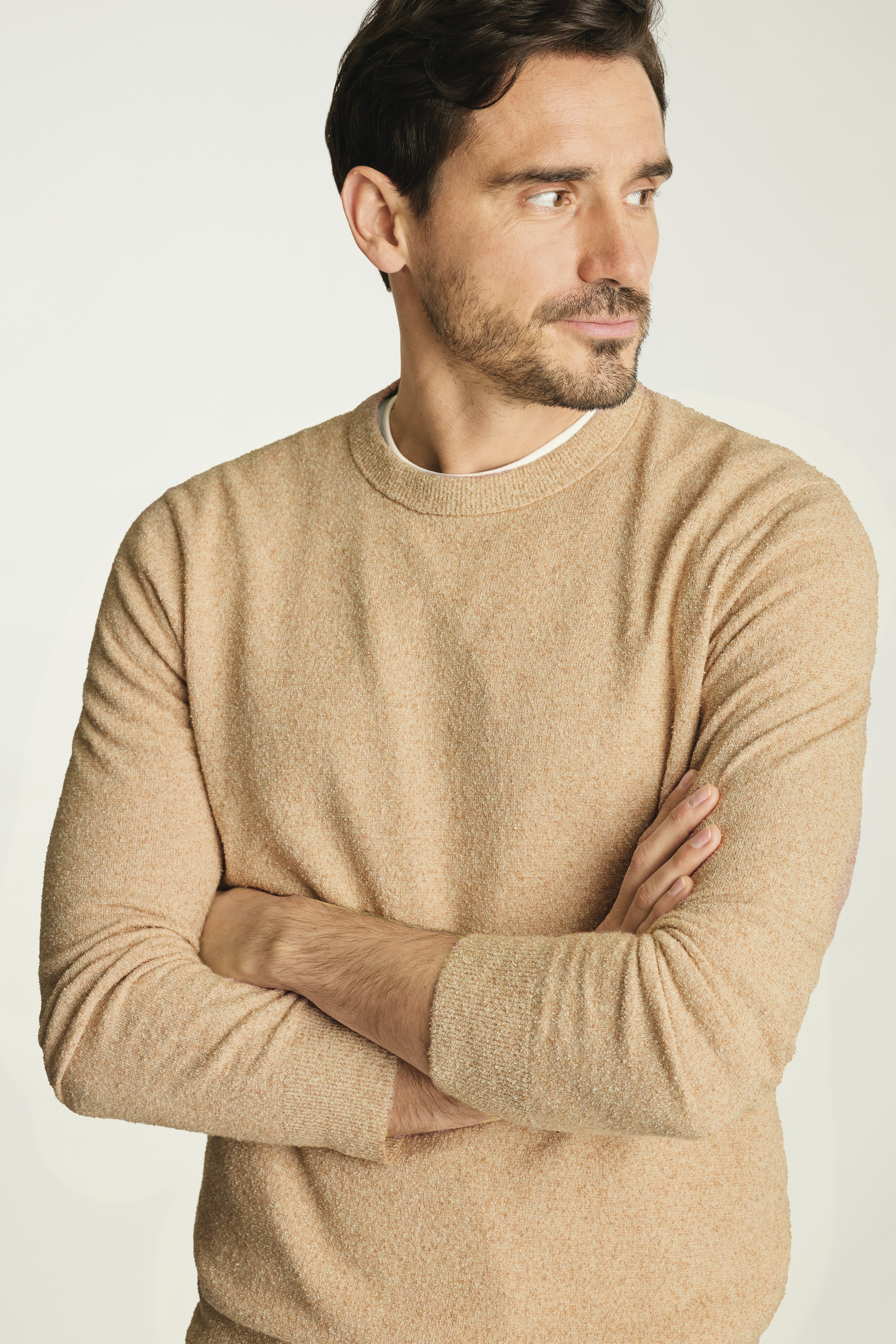 Boucle Cotton Sweater camel stripe