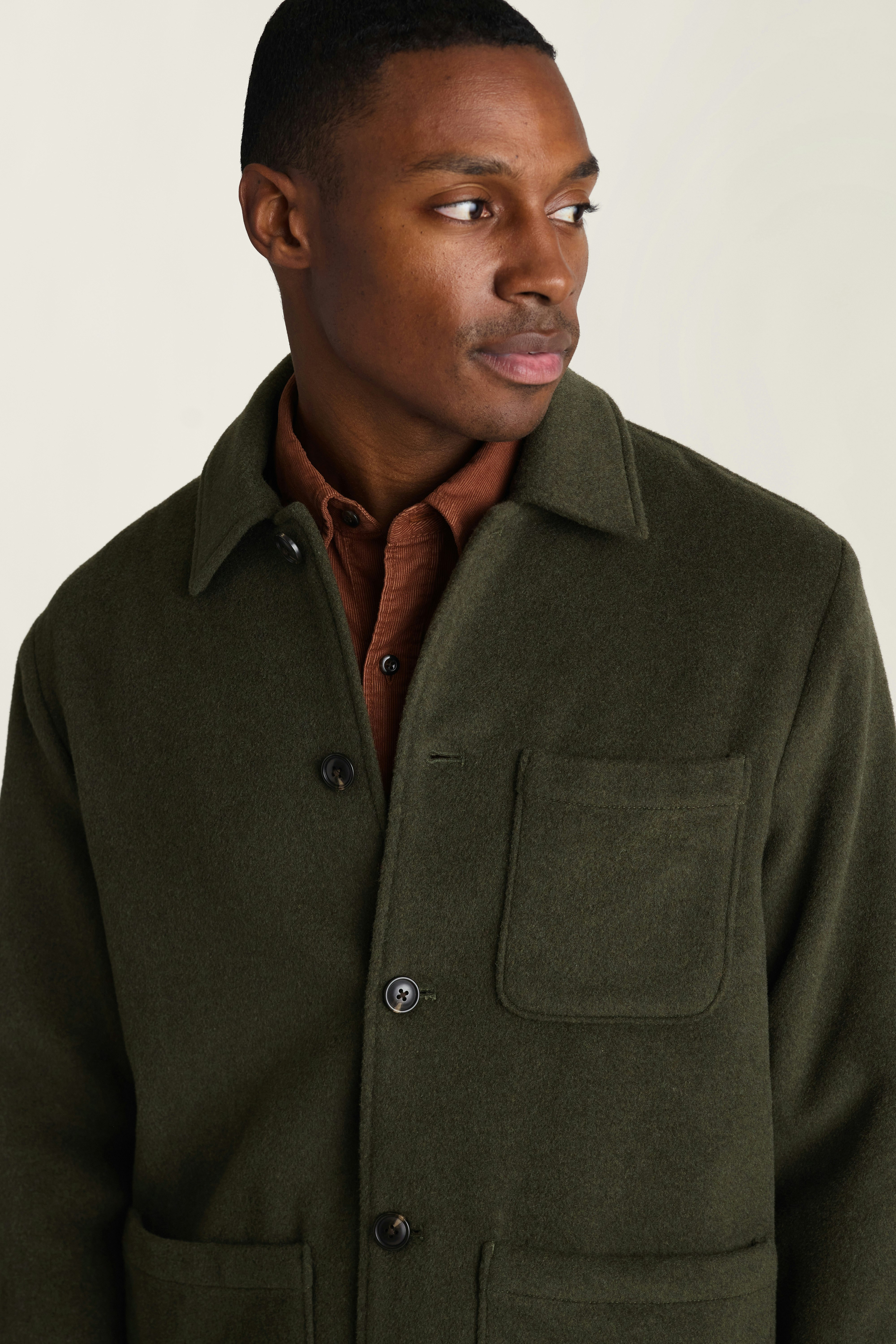 Wool Cashmere Chore Jacket olive green