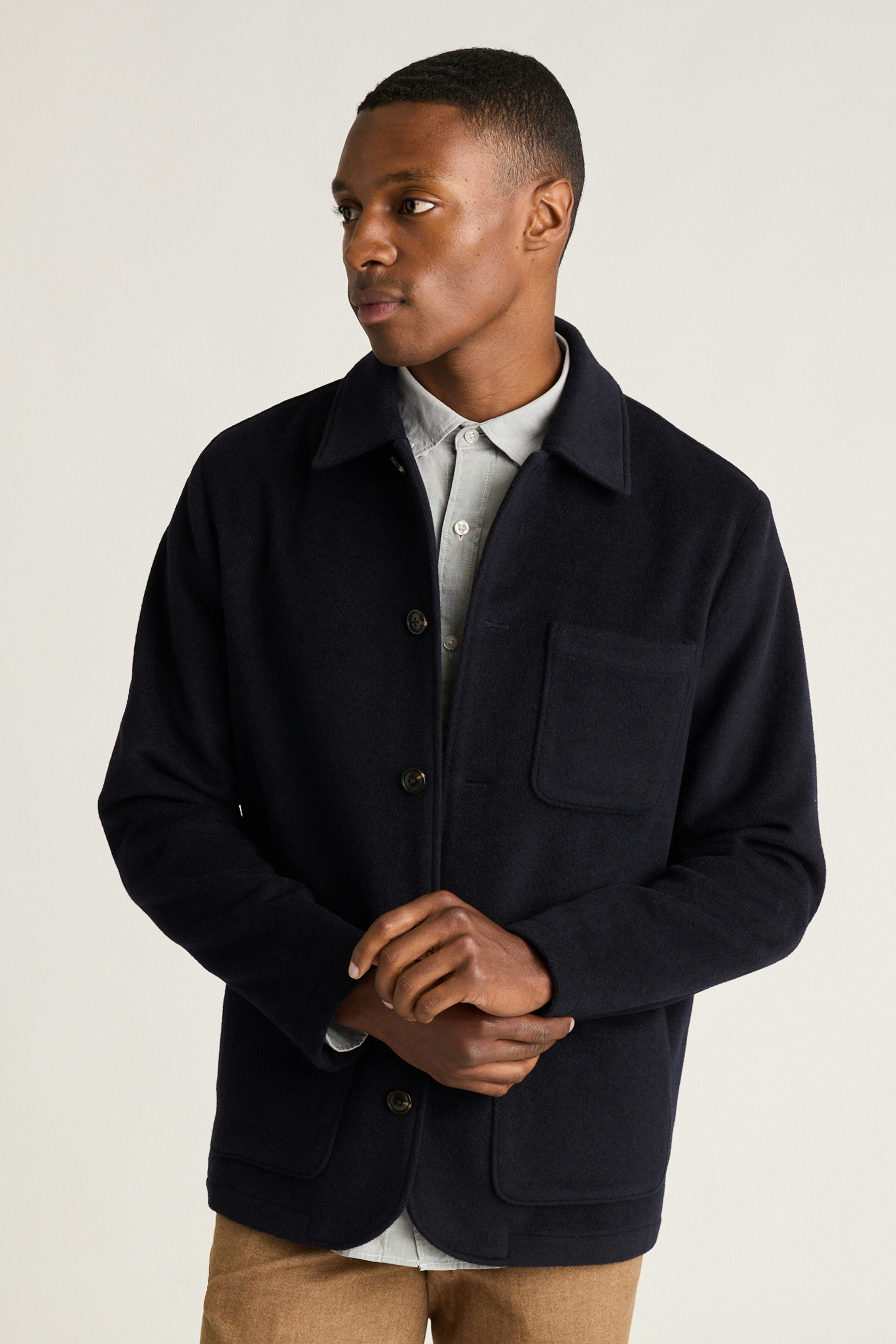 Wool Cashmere Chore Jacket dark navy blue
