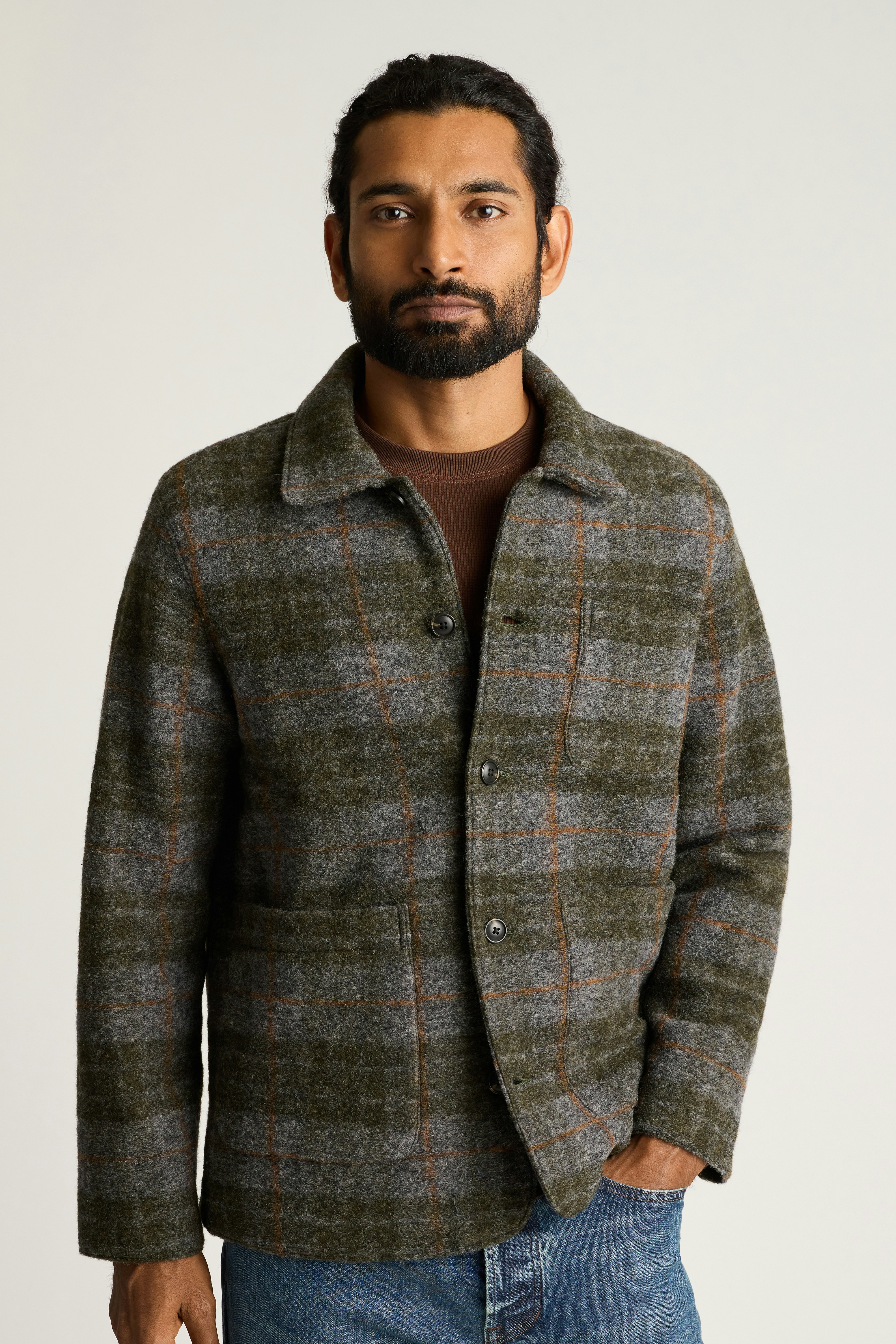 Italian Wool Chore Jacket multi green plaid