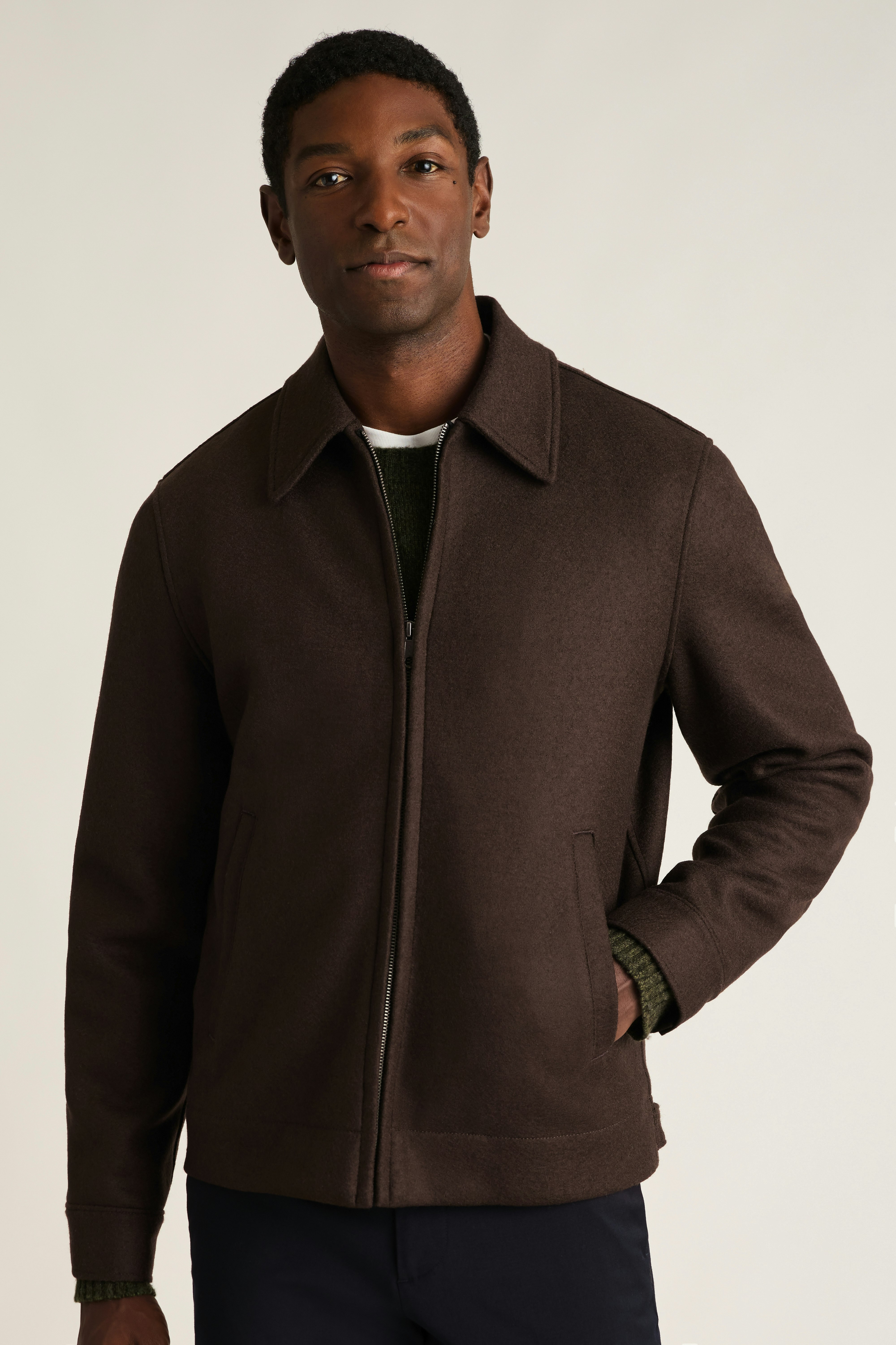 Italian Brushed Wool Deck Jacket dark chocolate brown