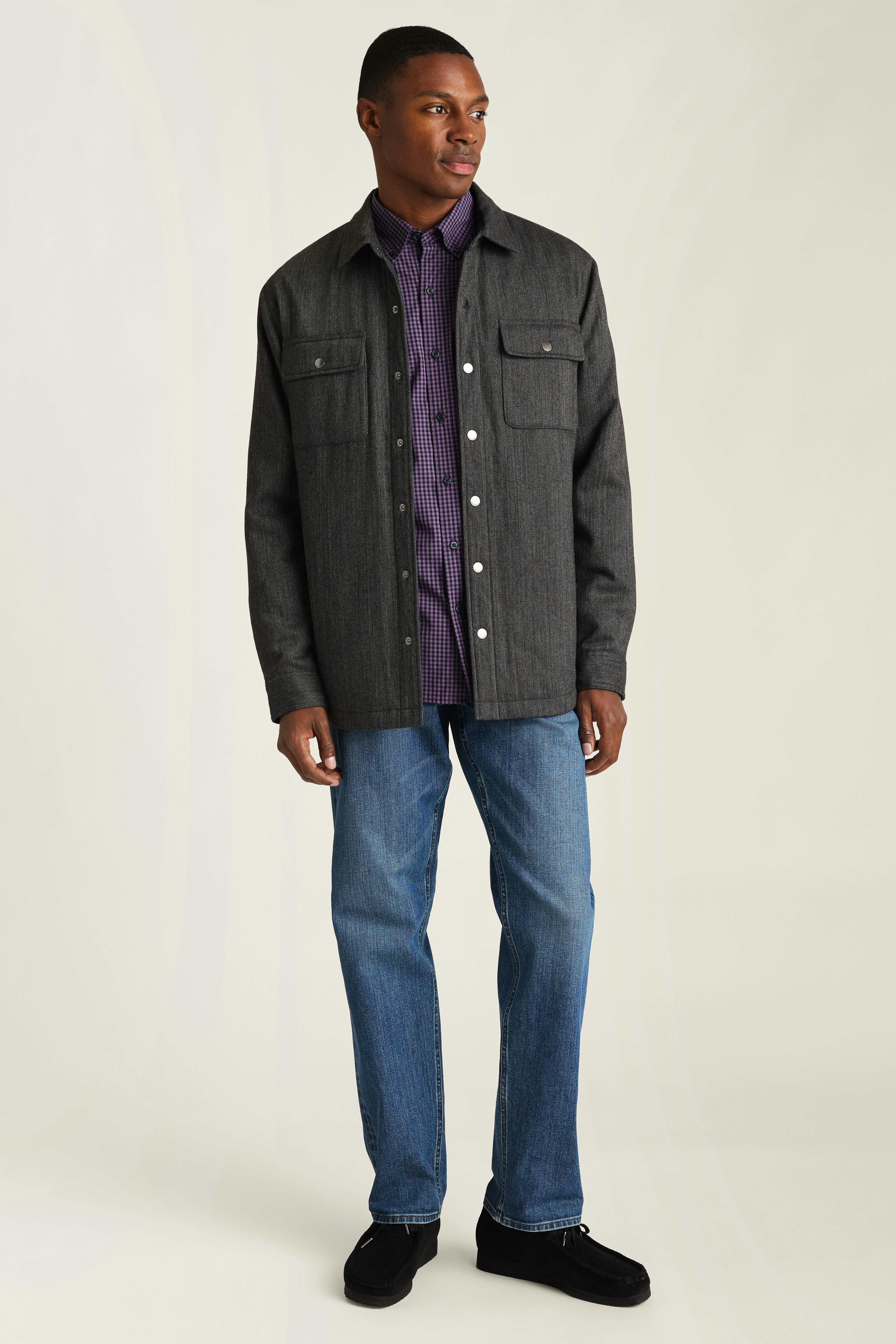 Italian Brushed Twill Shacket grey herringbone