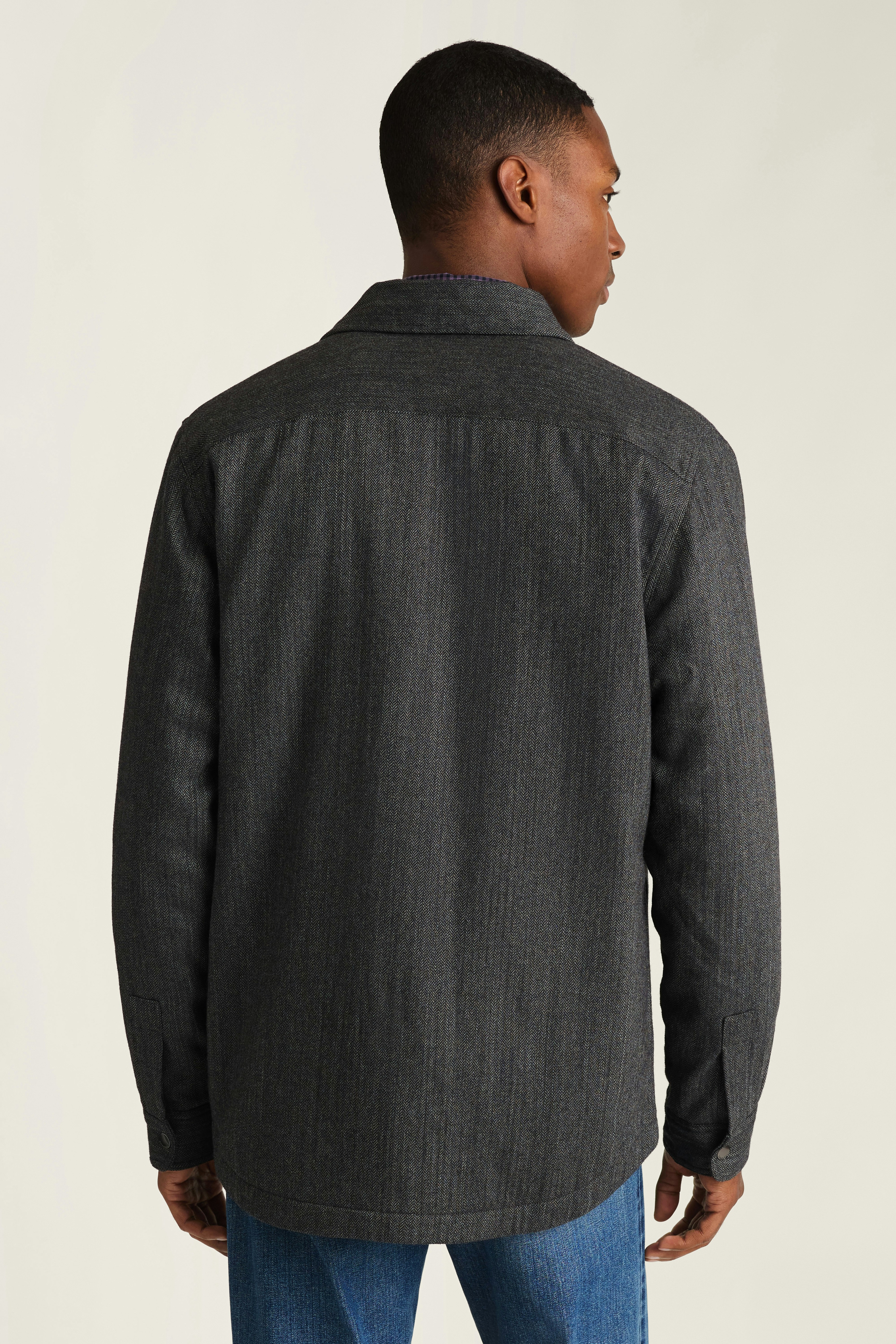 Italian Brushed Twill Shacket grey herringbone