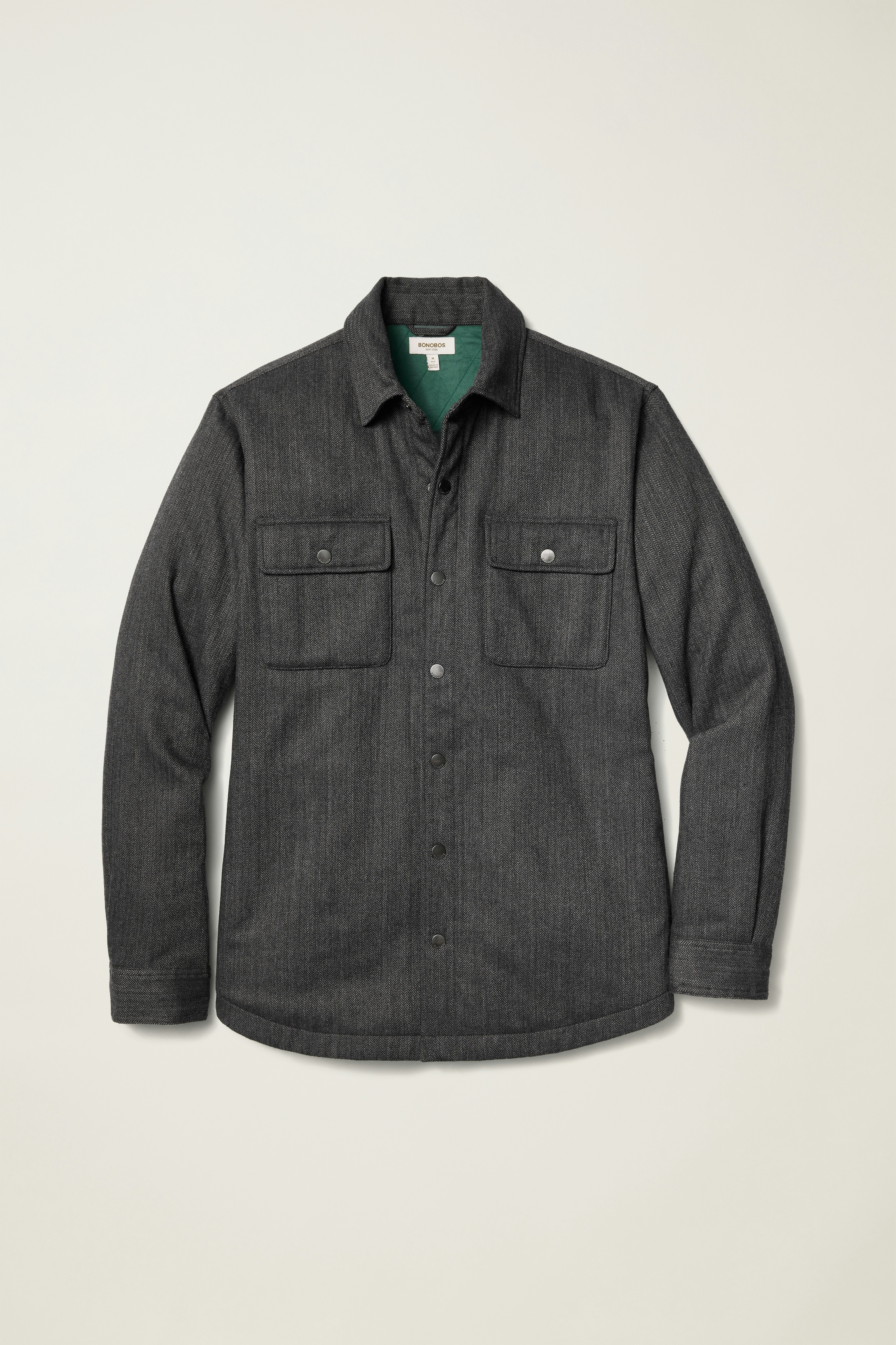 Italian Brushed Twill Shacket grey herringbone