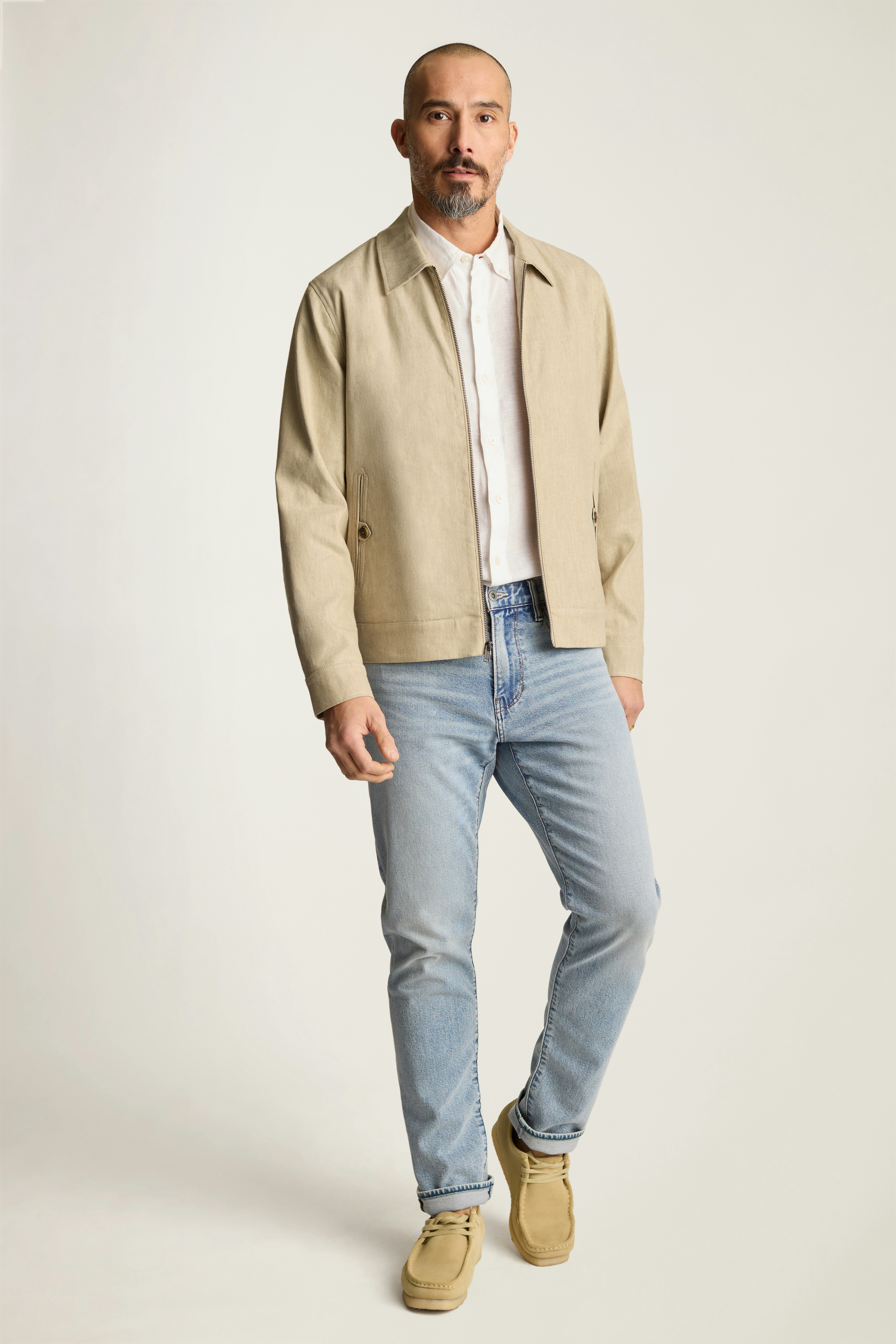 Aviator Linen Cotton Bomber light khaki sand