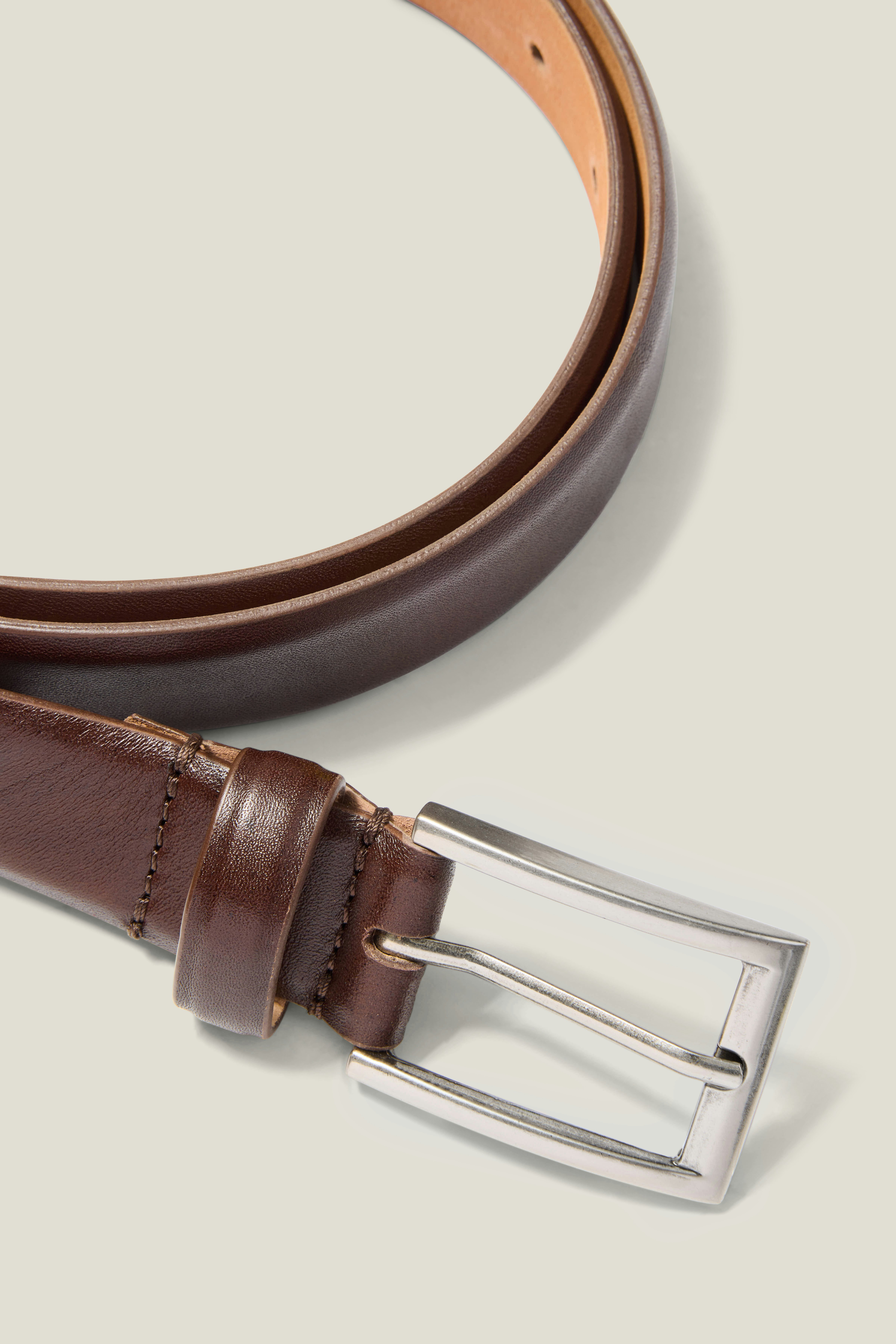 Leather Dress Belt dark brown with silver