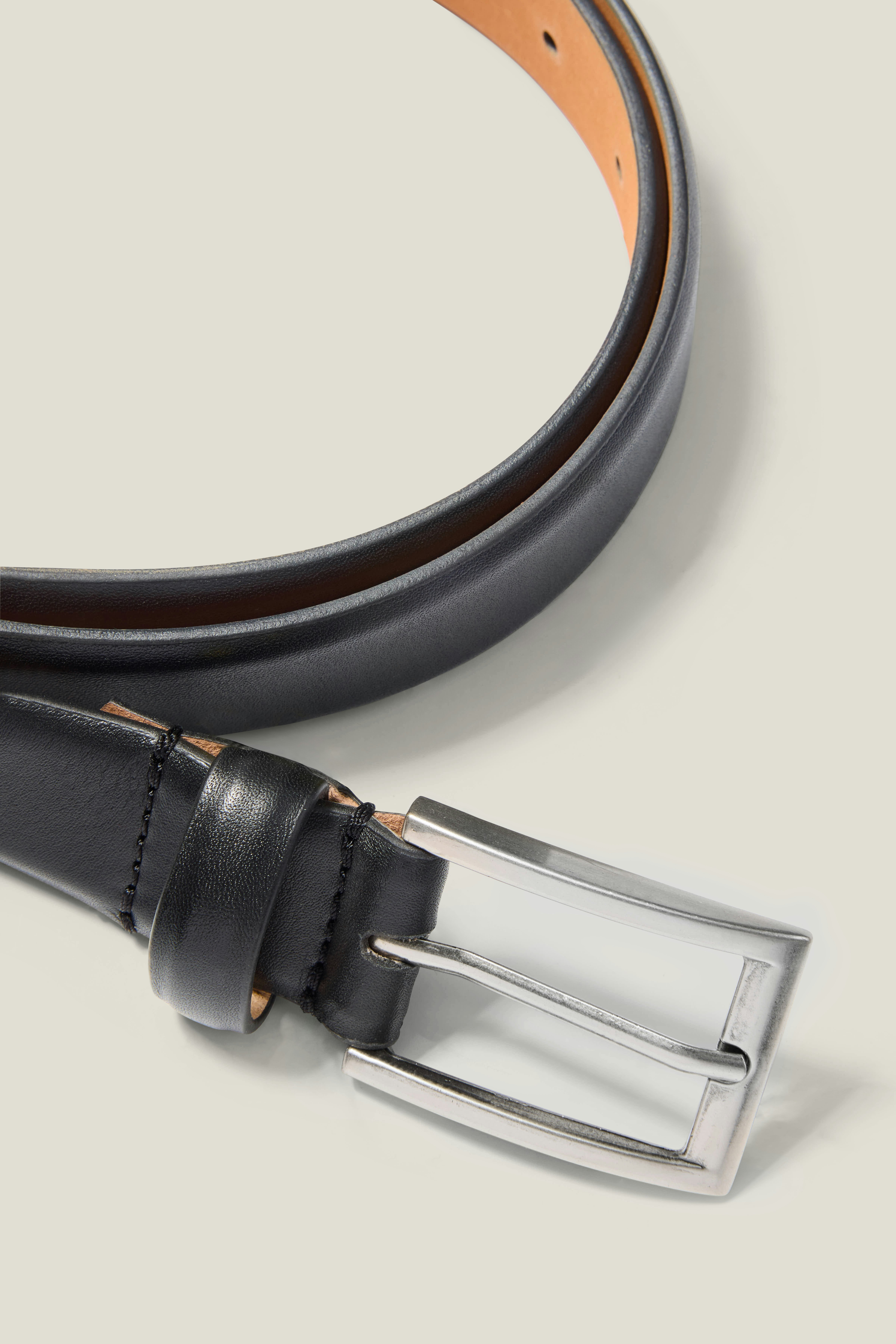 Leather Dress Belt black with silver