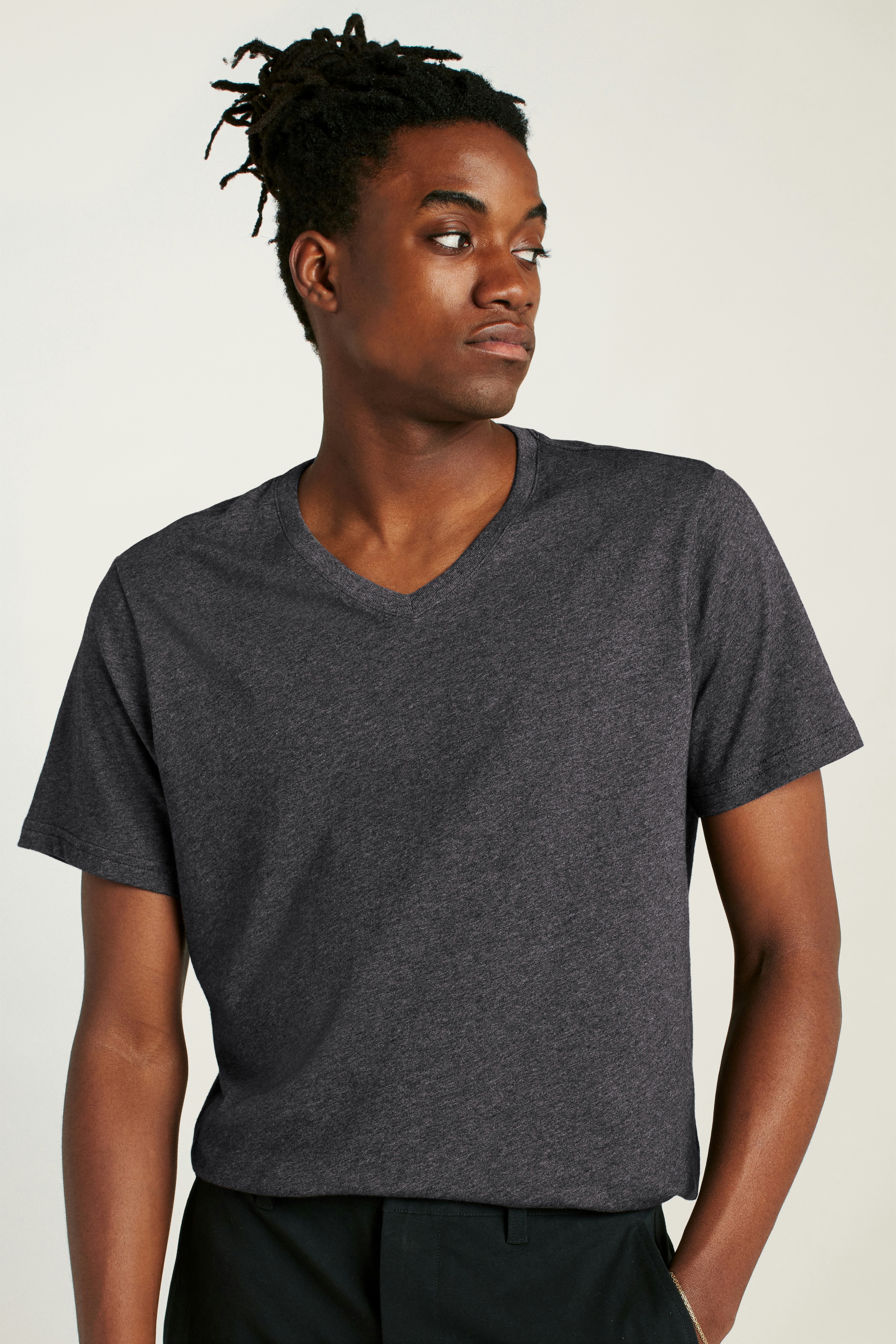 Forever Soft Cotton  V-Neck Tee heather charcoal