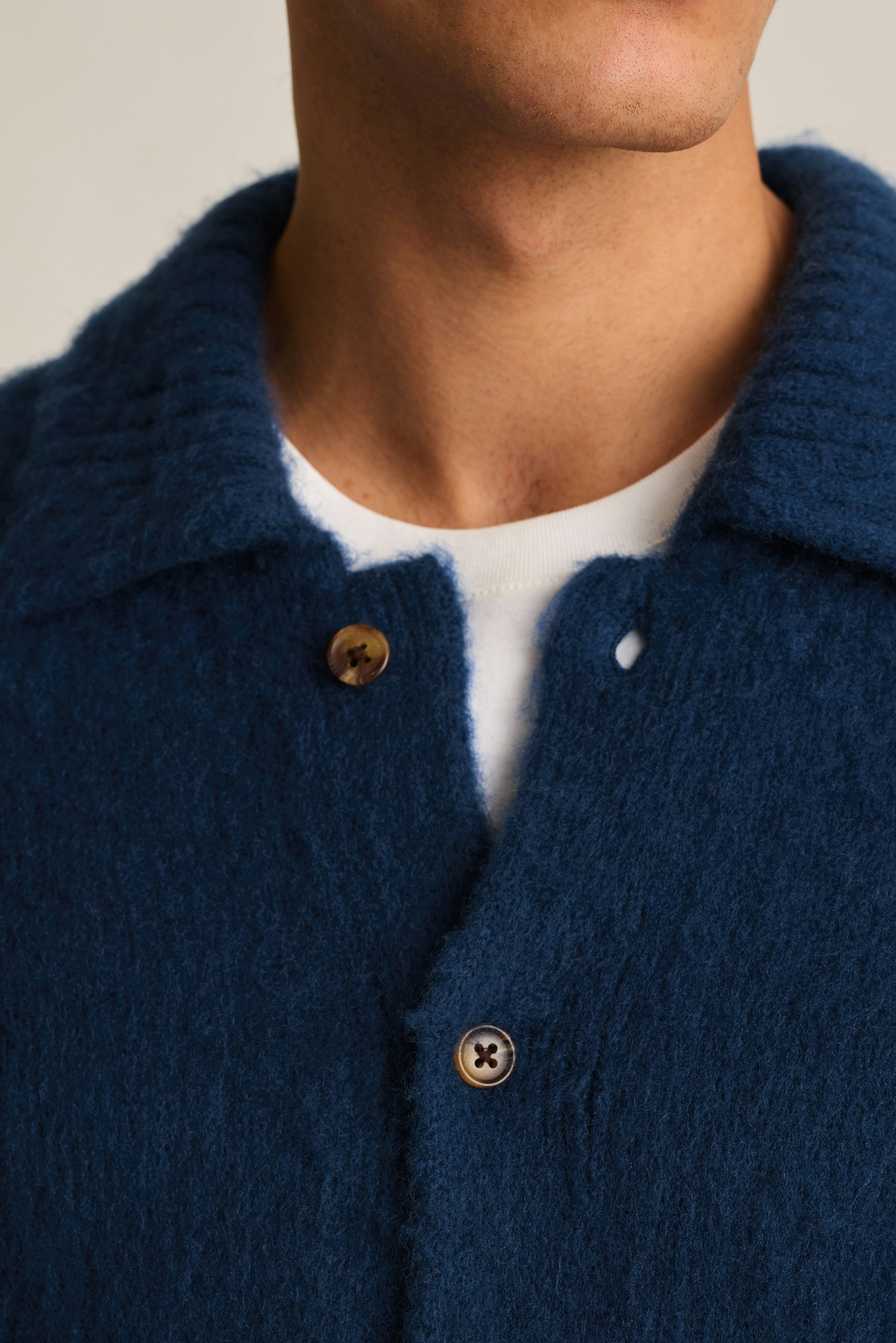 Brushed Wool Cardigan blue brushed wool blend