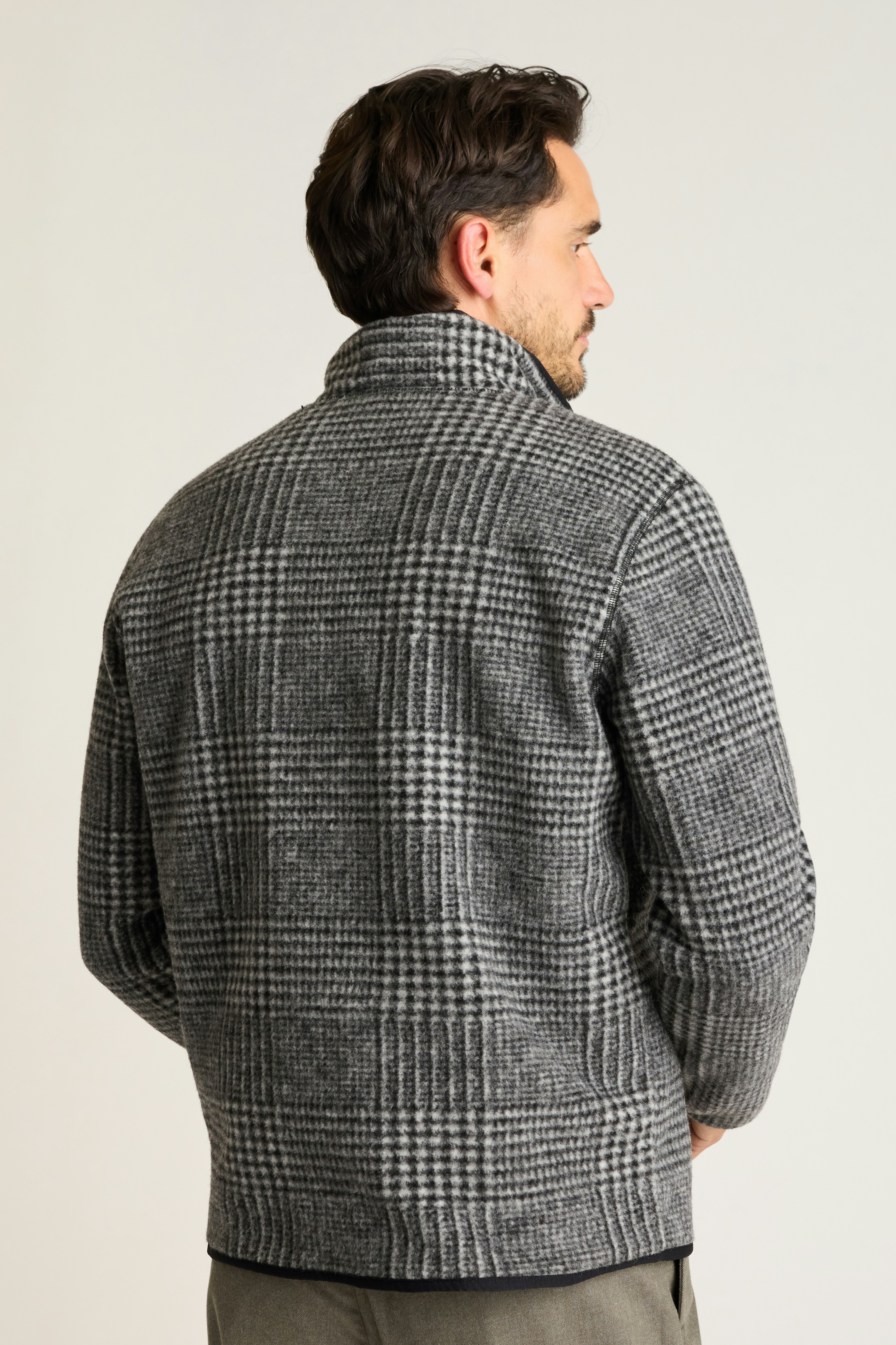 Italian Wool Fleece Quarter Zip grey glenplaid