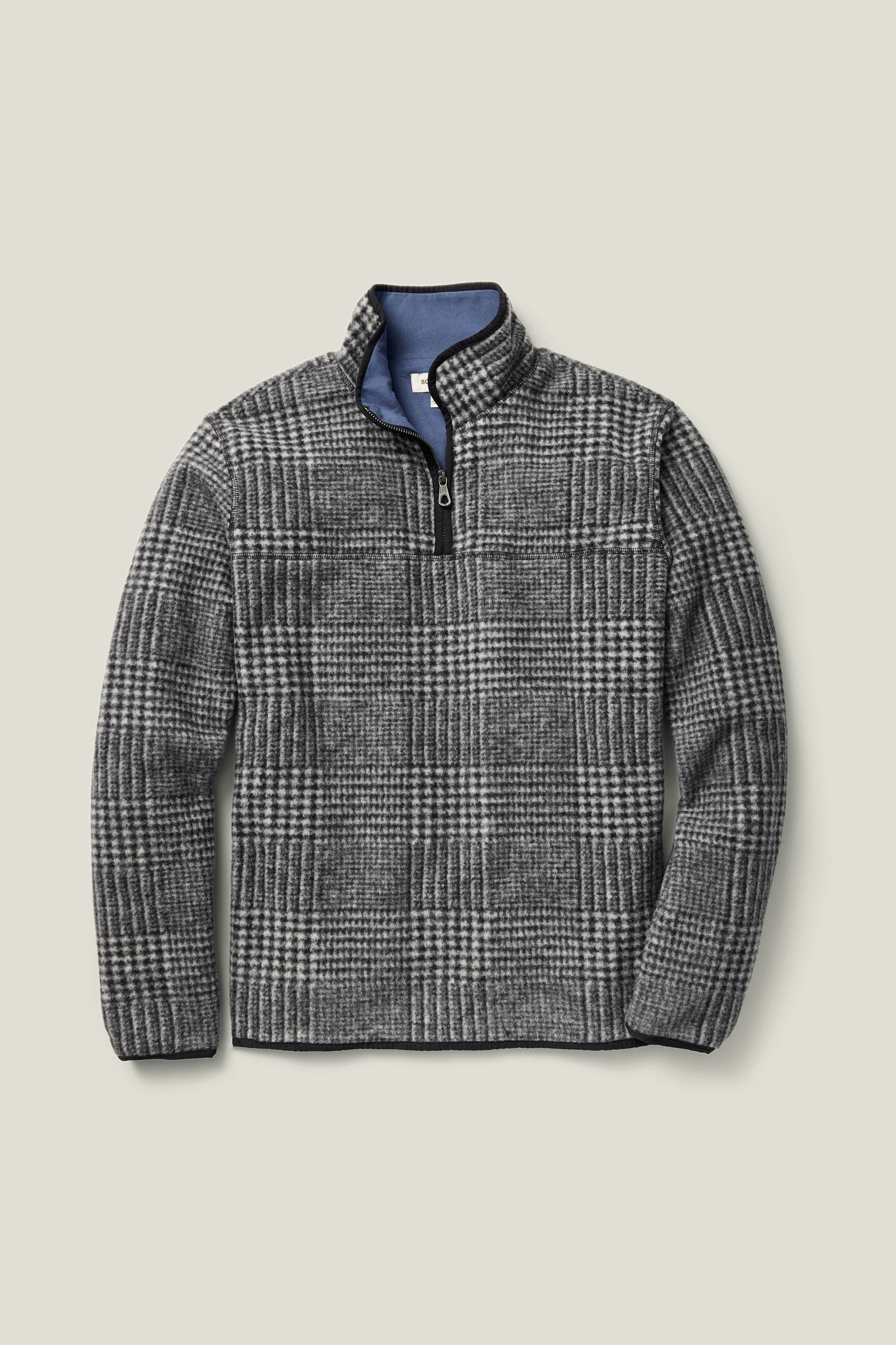 Italian Wool Fleece Quarter Zip grey glenplaid