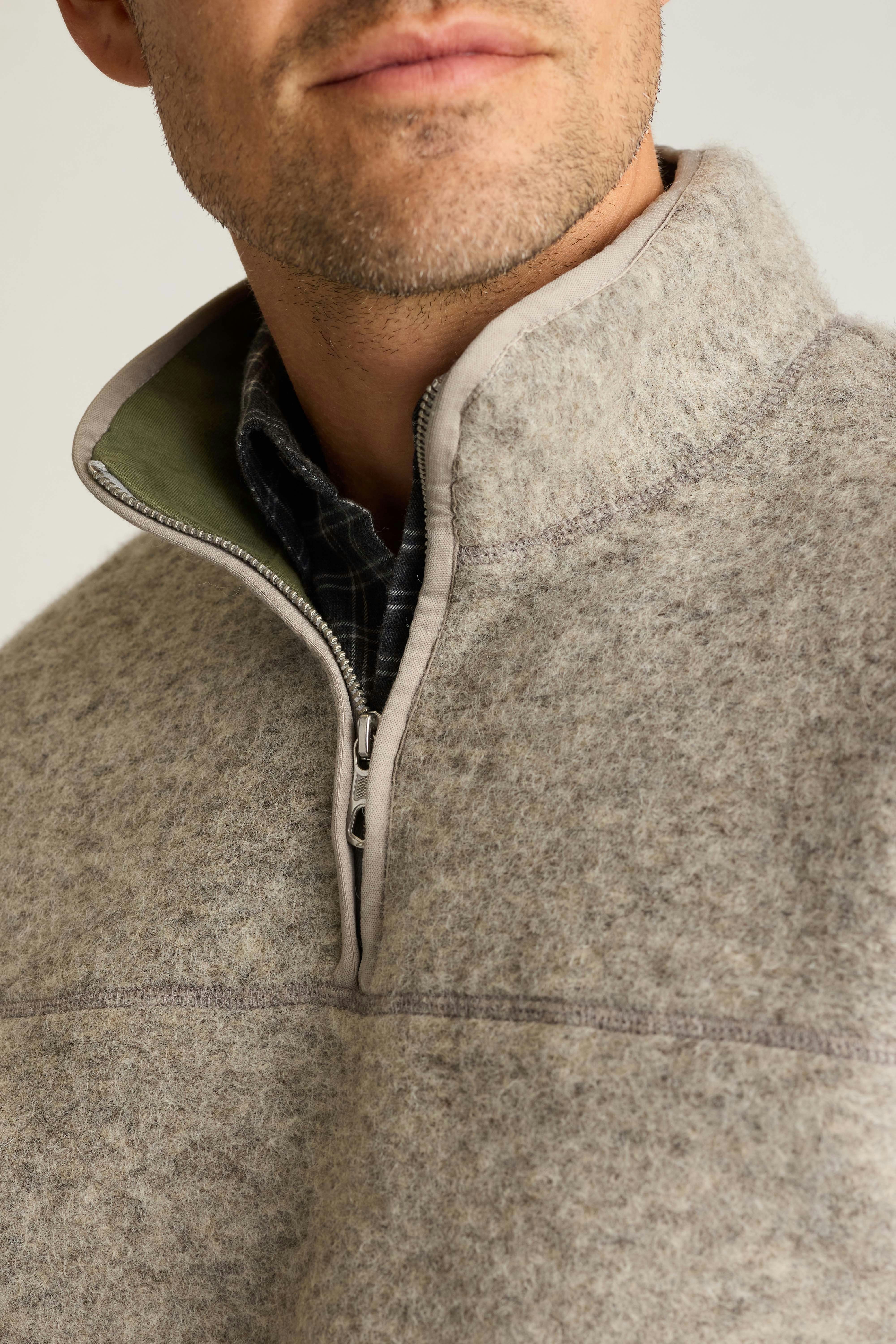 Italian Wool Fleece Quarter Zip natural grey