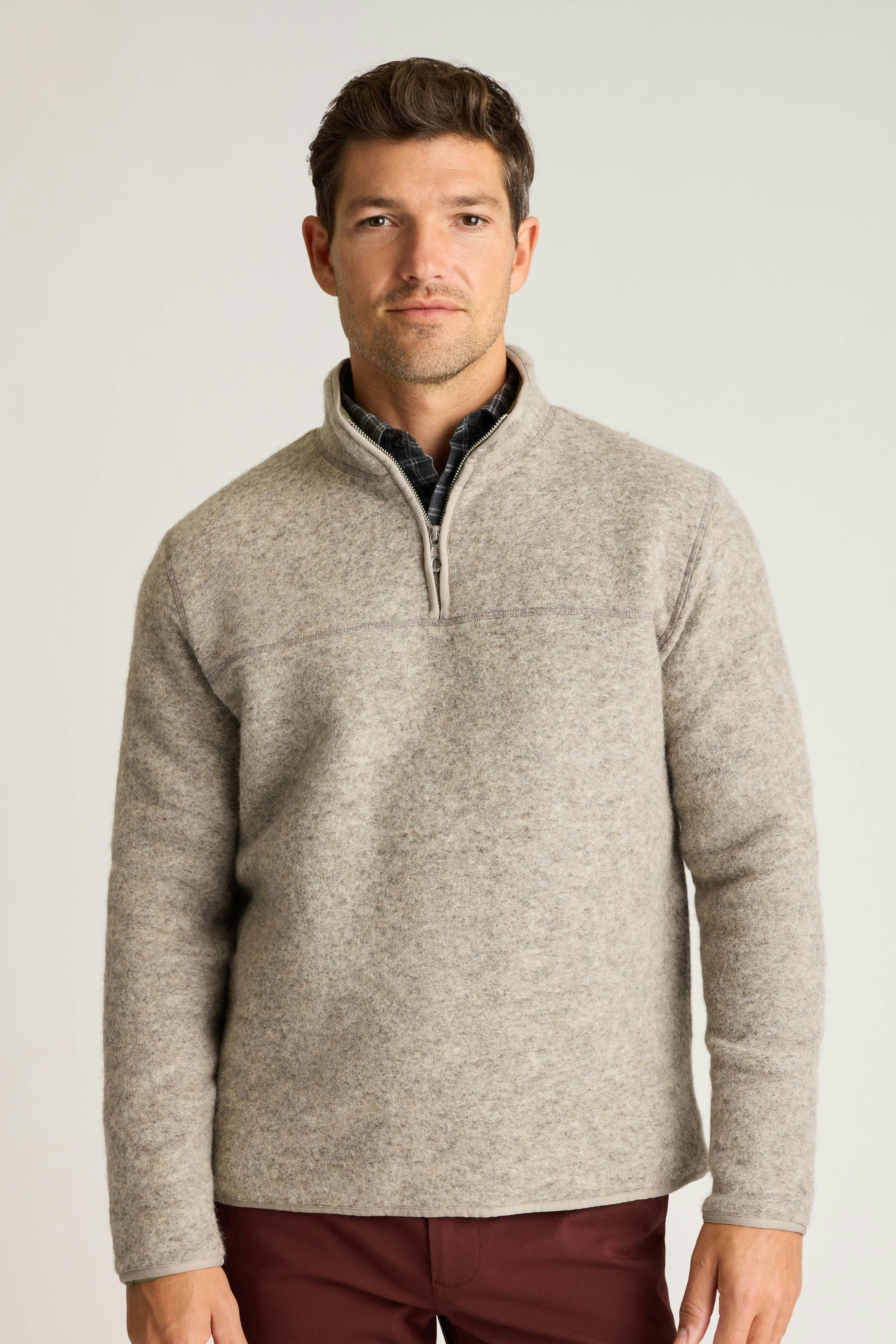 Italian Wool Fleece Quarter Zip natural grey