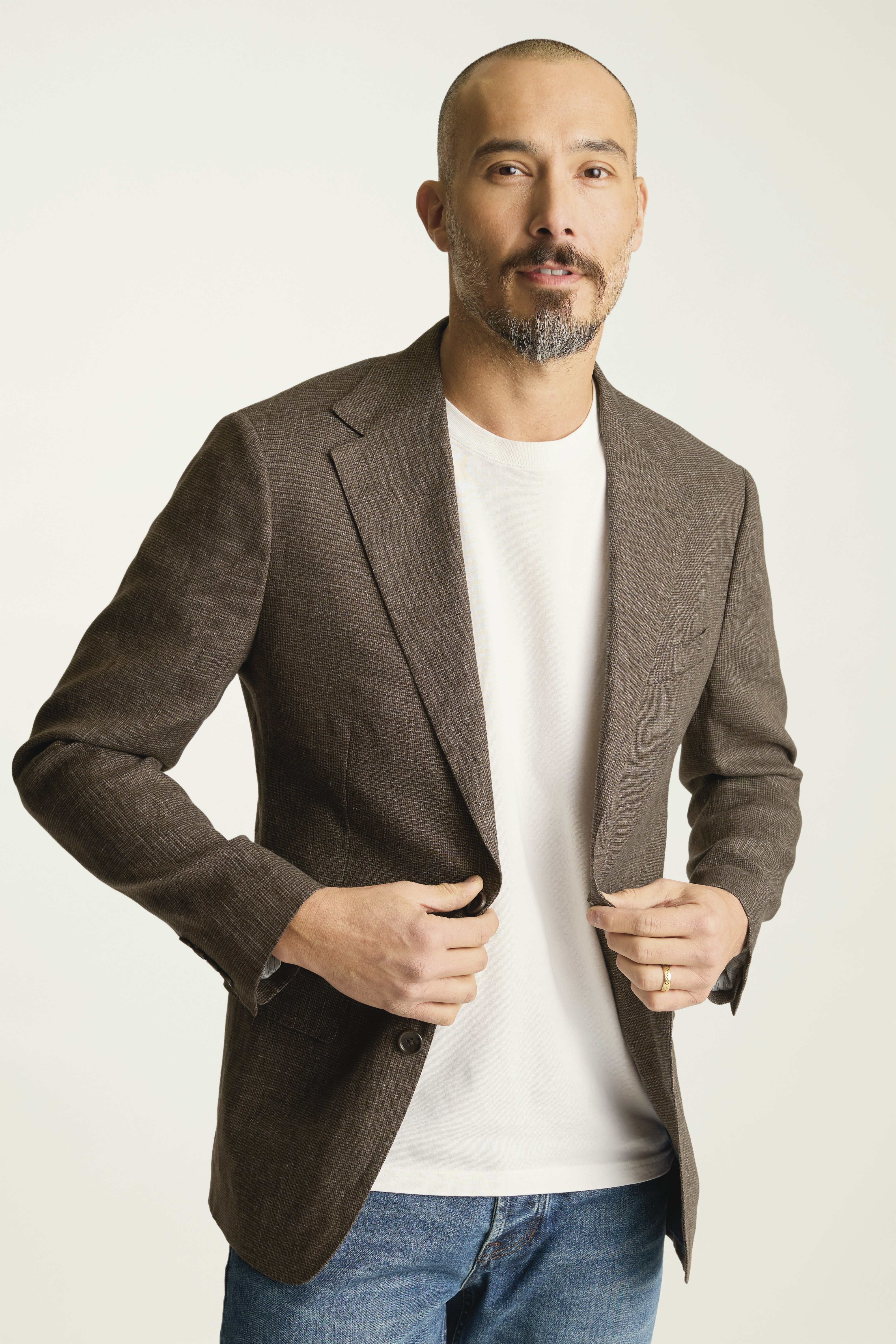 Jetsetter Italian Linen Blazer brown houndstooth