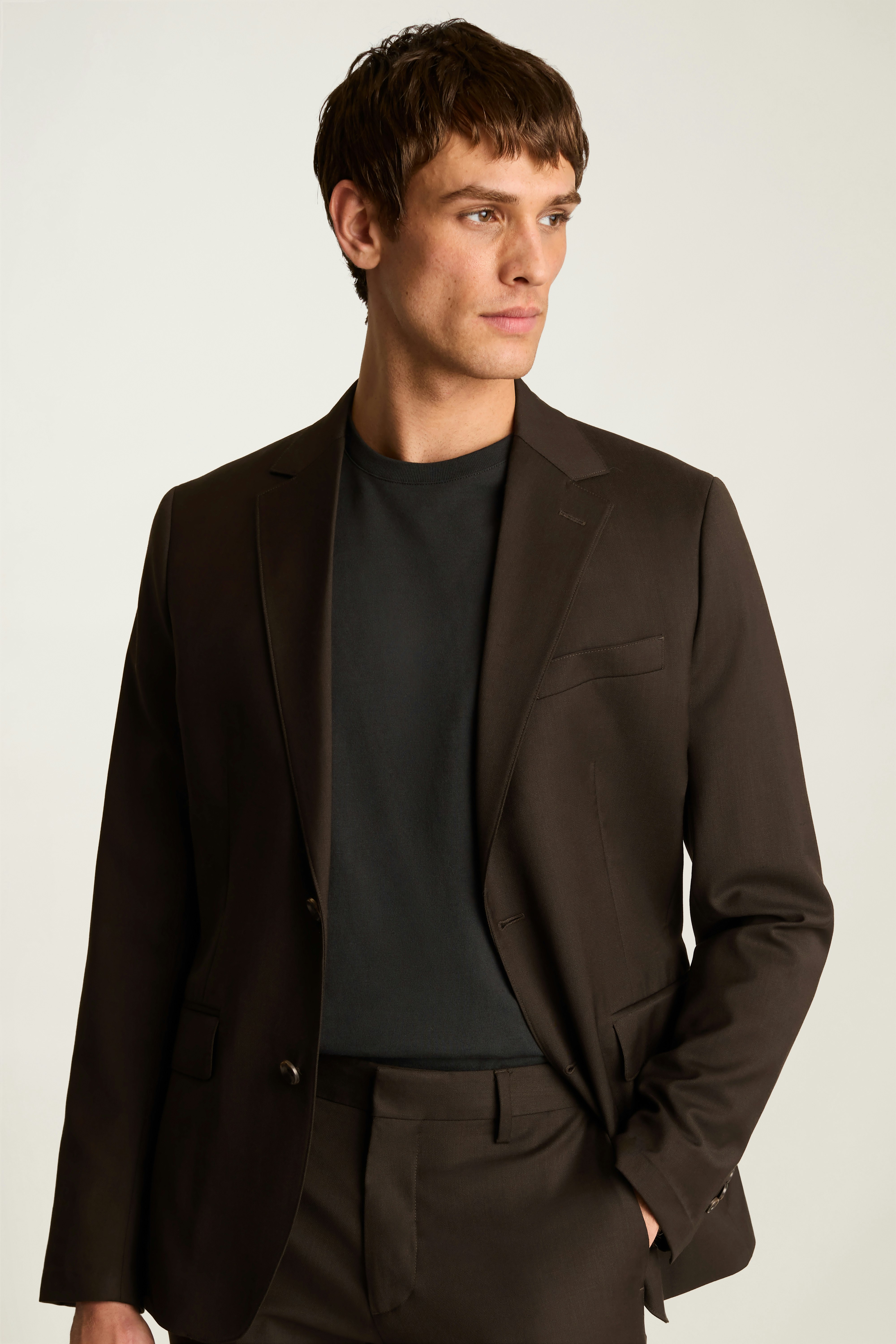 Jetsetter Italian Wool Blazer chocolate brown sharkskin