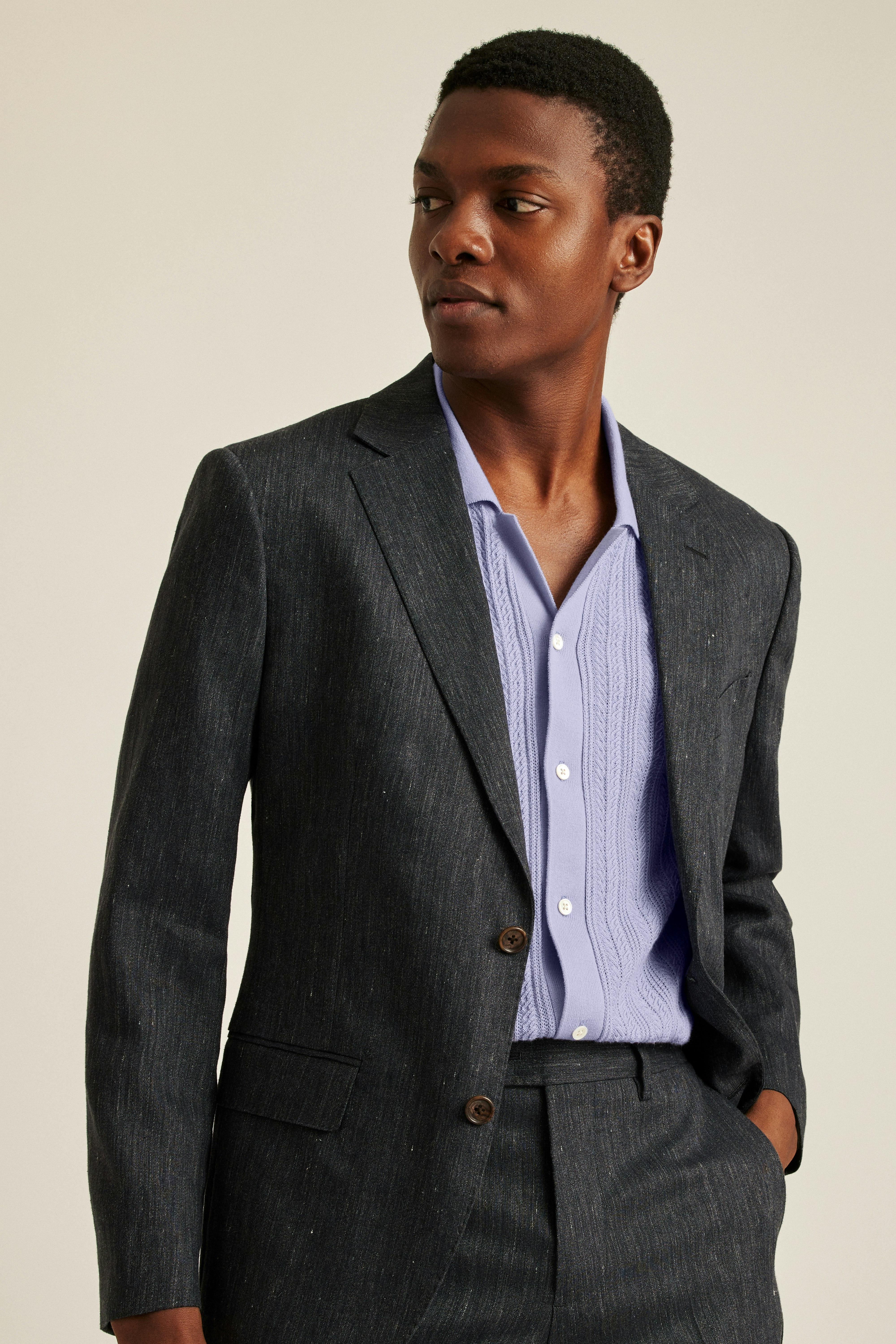 Italian Stretch Linen Suit Jacket charcoal