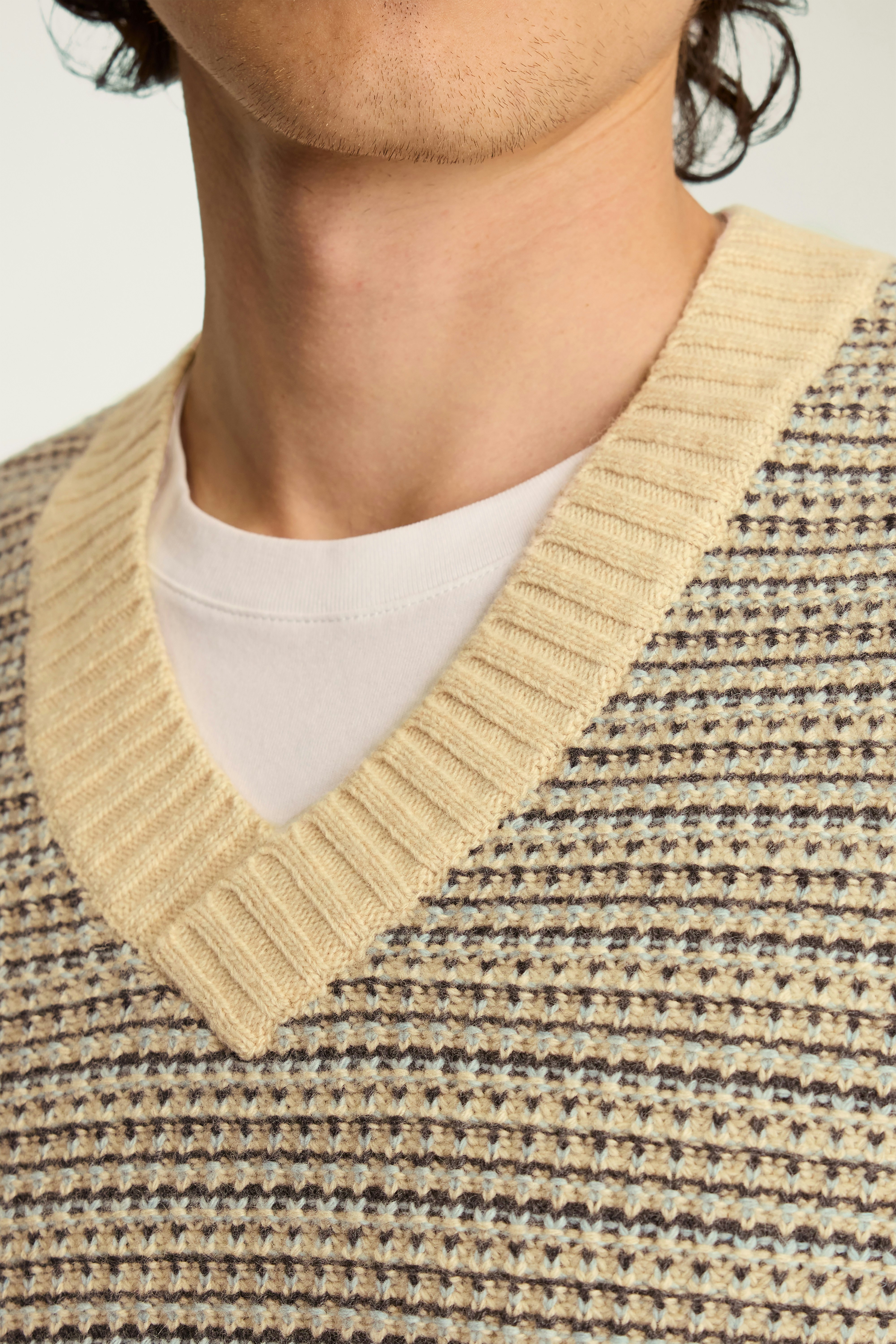 Tricolor V Neck Sweater oatmeal tricolor stripe