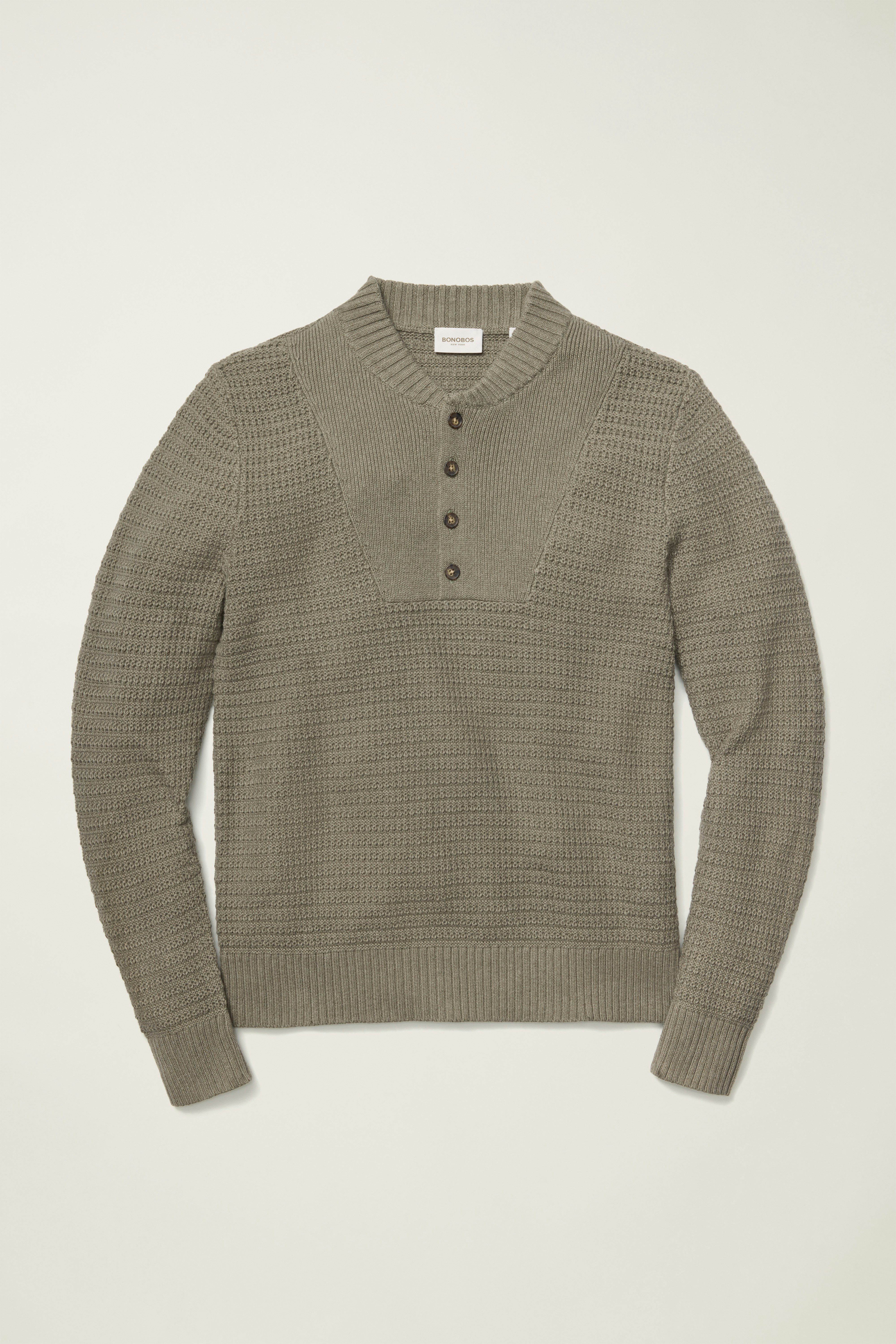 Cotton Cashmere Henley Sweater light olive green