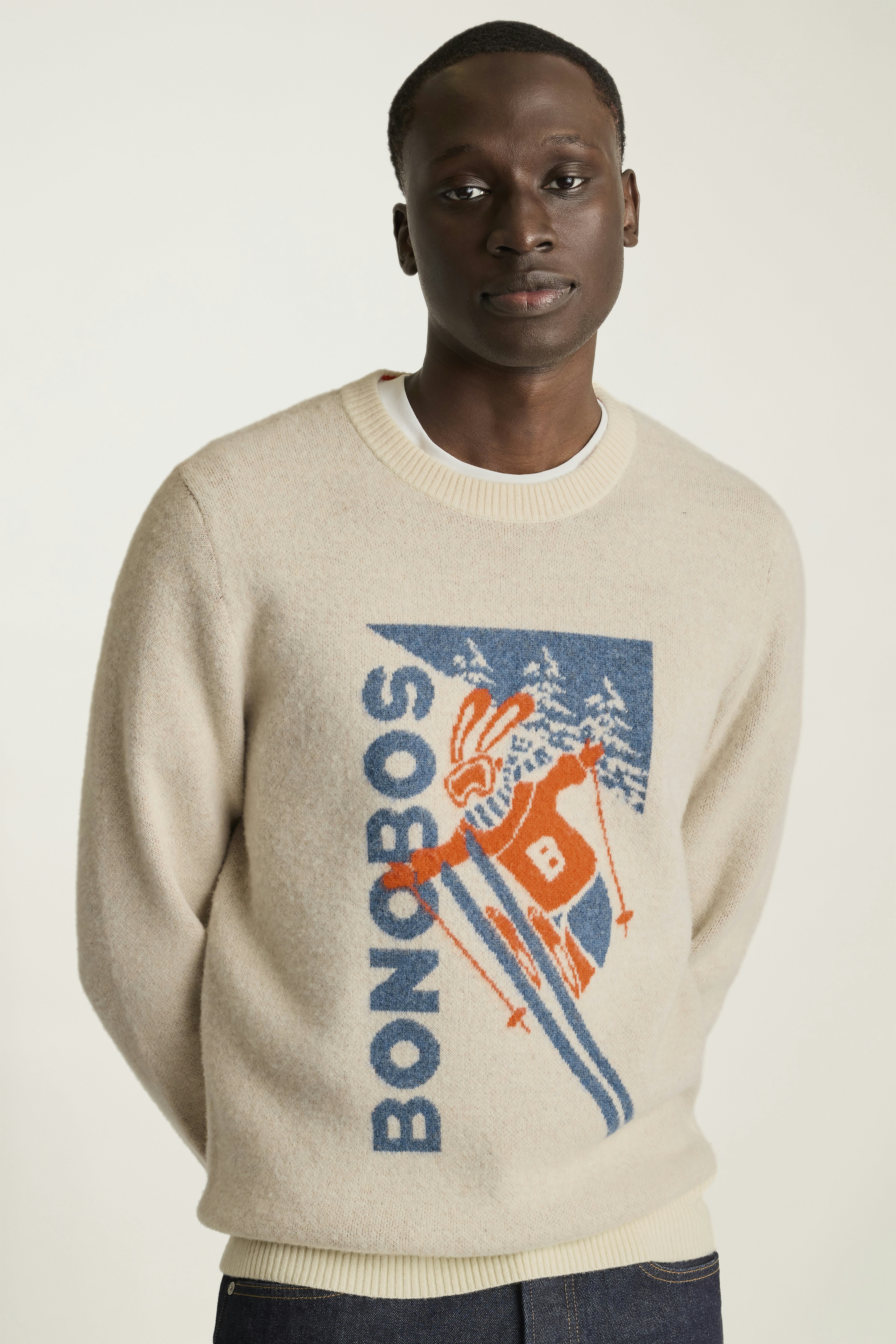 Extrafine Merino Ski Bunny Sweater white scenic print