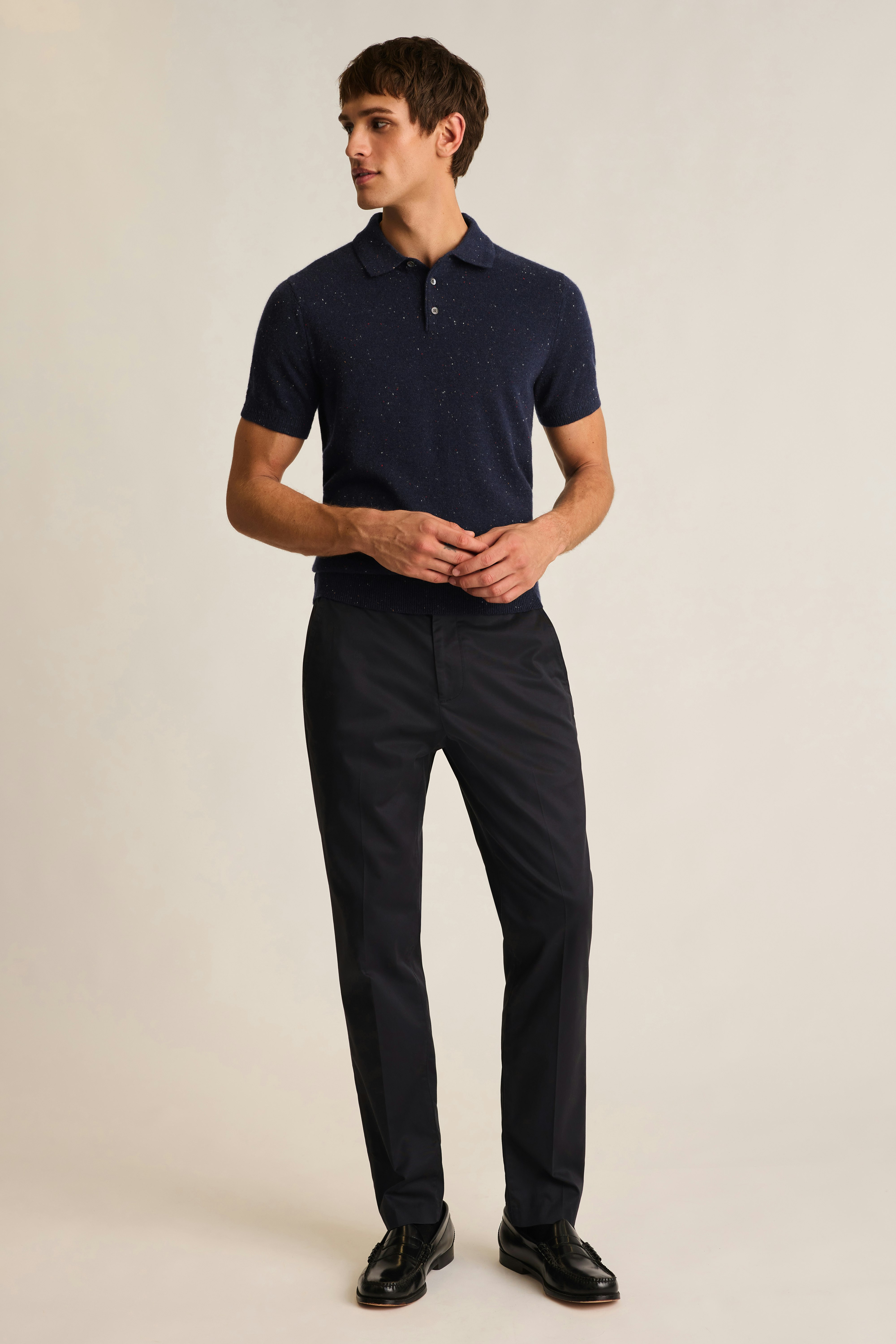 Cashmere Sweater Polo navy blue donegal