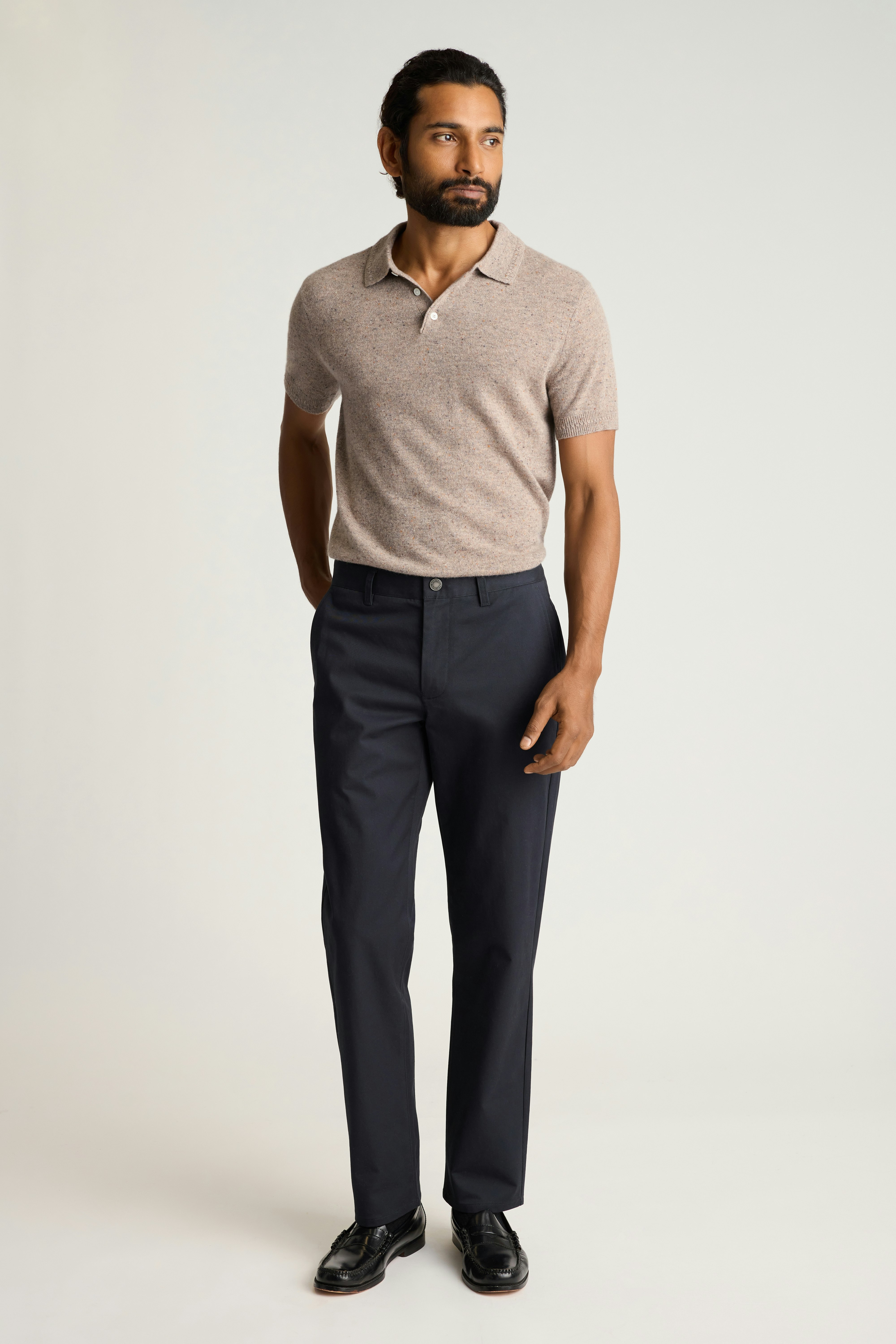 Cashmere Sweater Polo oatmeal donegal