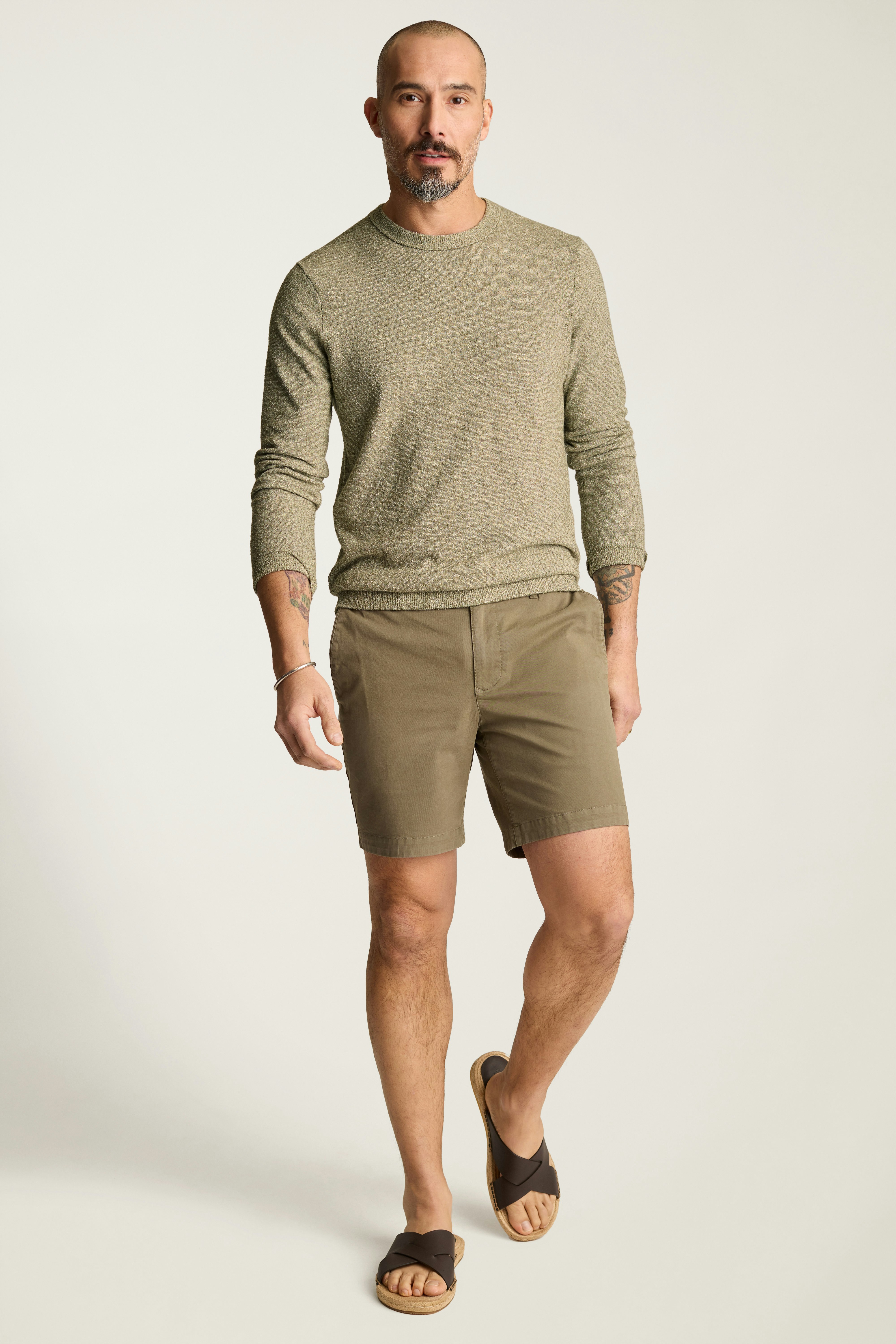 Boucle Cotton Sweater olive stripe