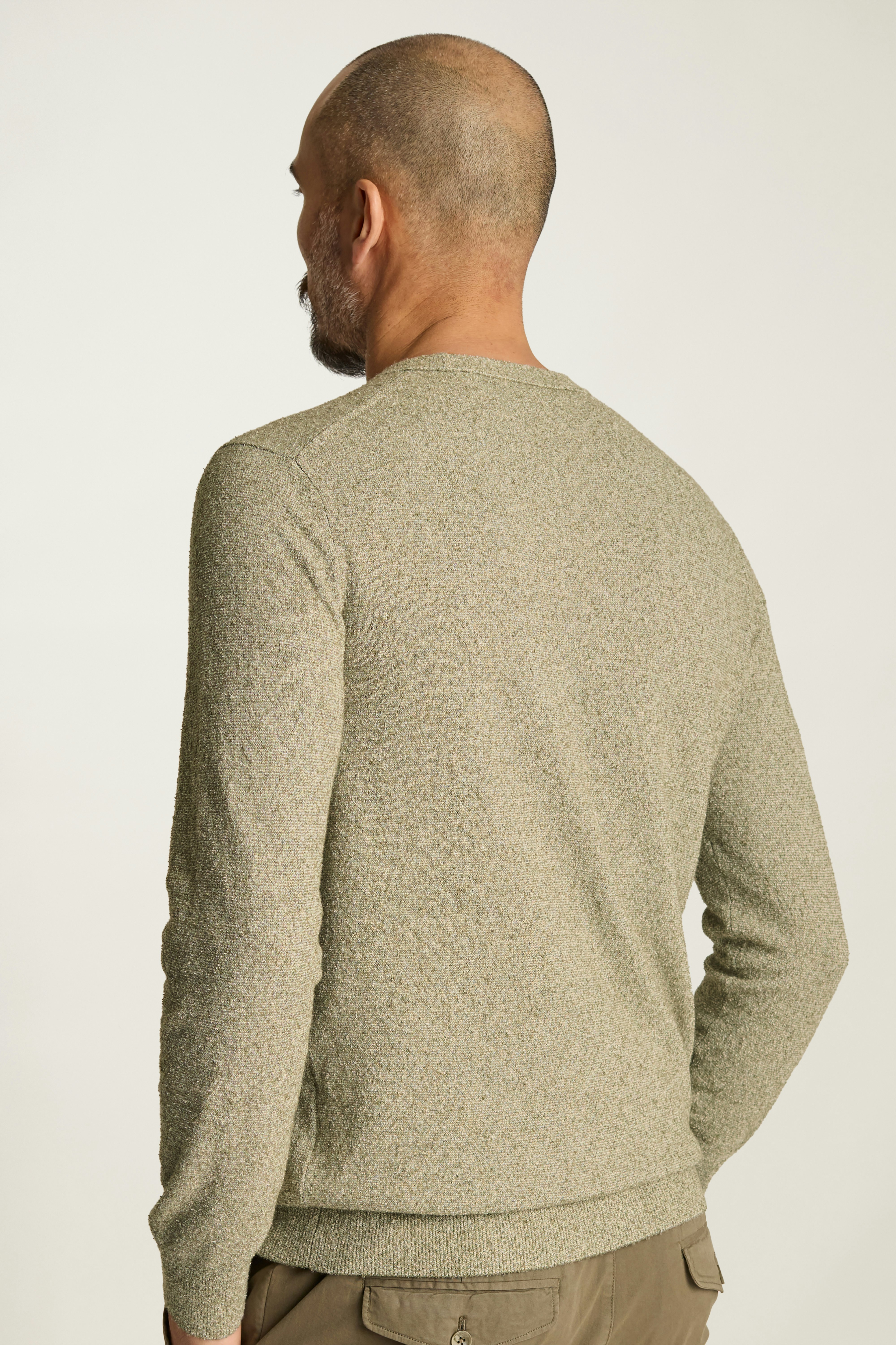 Boucle Cotton Sweater olive stripe