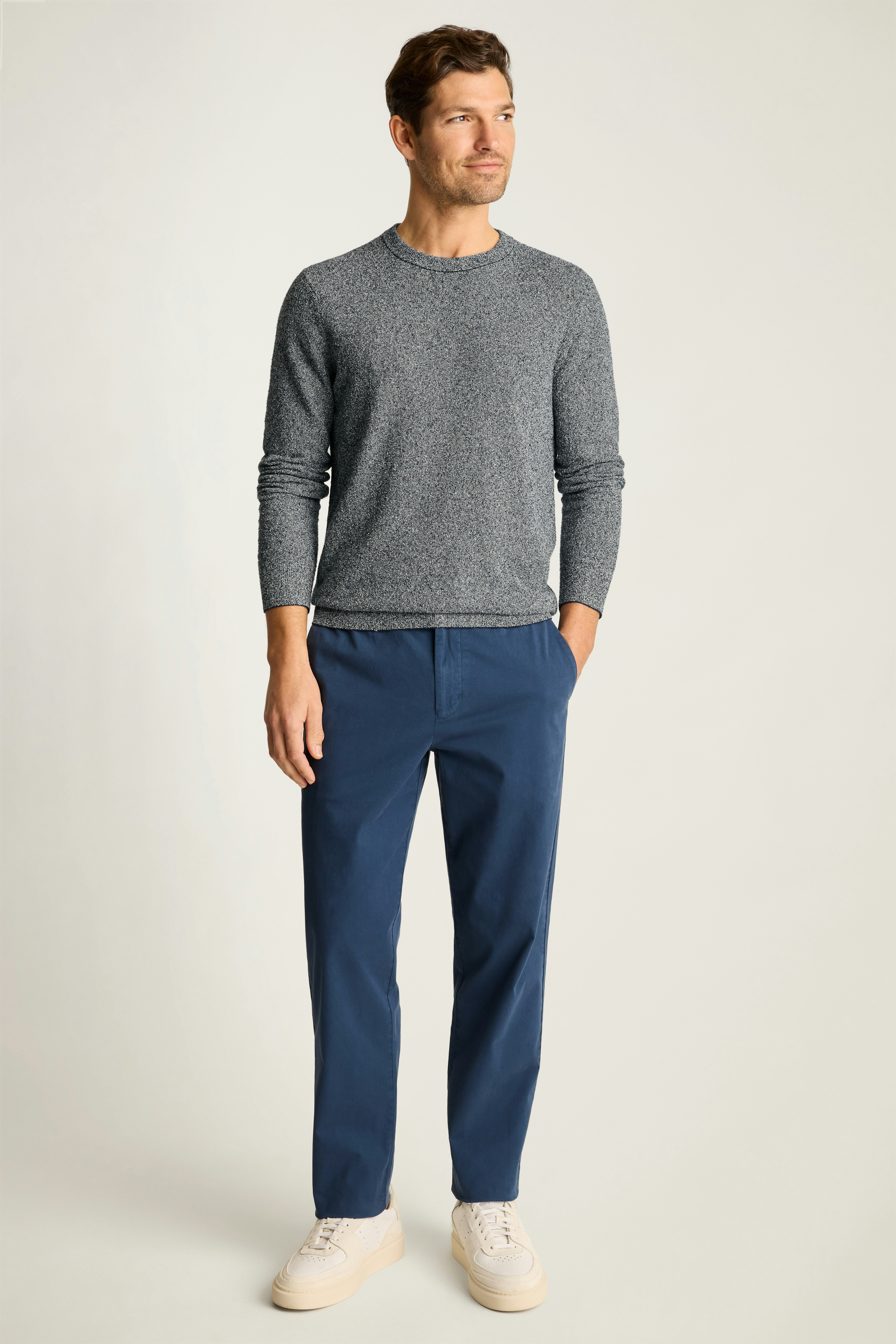 Boucle Cotton Sweater navy stripe